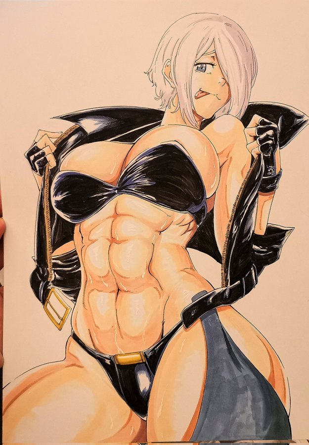 1girls, abs, angel (kof), blue eyes, breasts, clothed, female, fit, fit female, hair over one eye, king of fighters, large breasts, latina, mexican, milf, muscles, muscular, muscular female, octavius dp, smile, snk, sweat, teasing, teasing viewer, tongue, tongue out, traditional media (artwork), undressing, wet, white hair