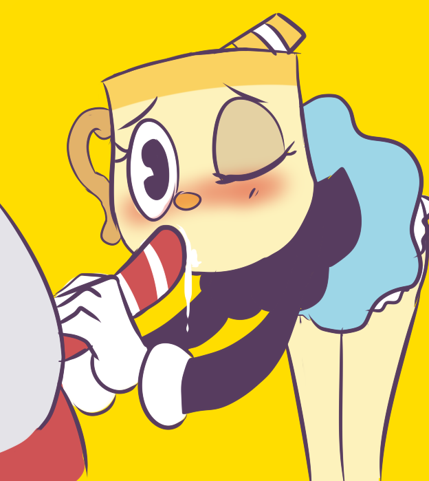 1boy 1boy1girl 1girls animate_inanimate anthro anthro_on_anthro blowjob blush blushed blushing blushing_profusely chalice clothed_female cum cup cuphead cuphead:_the_delicious_last_course cuphead_(game) female female_focus fleischer_style_toon gray_body gray_skin grey_body grey_skin half-dressed half_dressed half_naked half_nude inanimate male mole_(marking) mole_on_cheek mole_under_eye ms._chalice pac-man_eyes rape simple_background skirt straw toony wink winking winking_at_viewer yellow_background yellow_skin