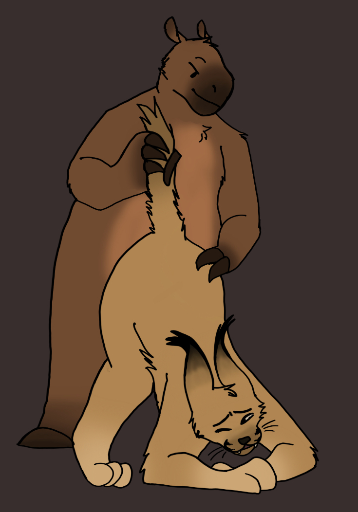 2boys anthro ass big_floppa capybara caracal caracal_(genus) caviid conditional_dnp dominant duo ears_back felid feline fluffy gay gay_sex hurt_expression male male/male mammal pivoted_ears rodent submissive tailgrip