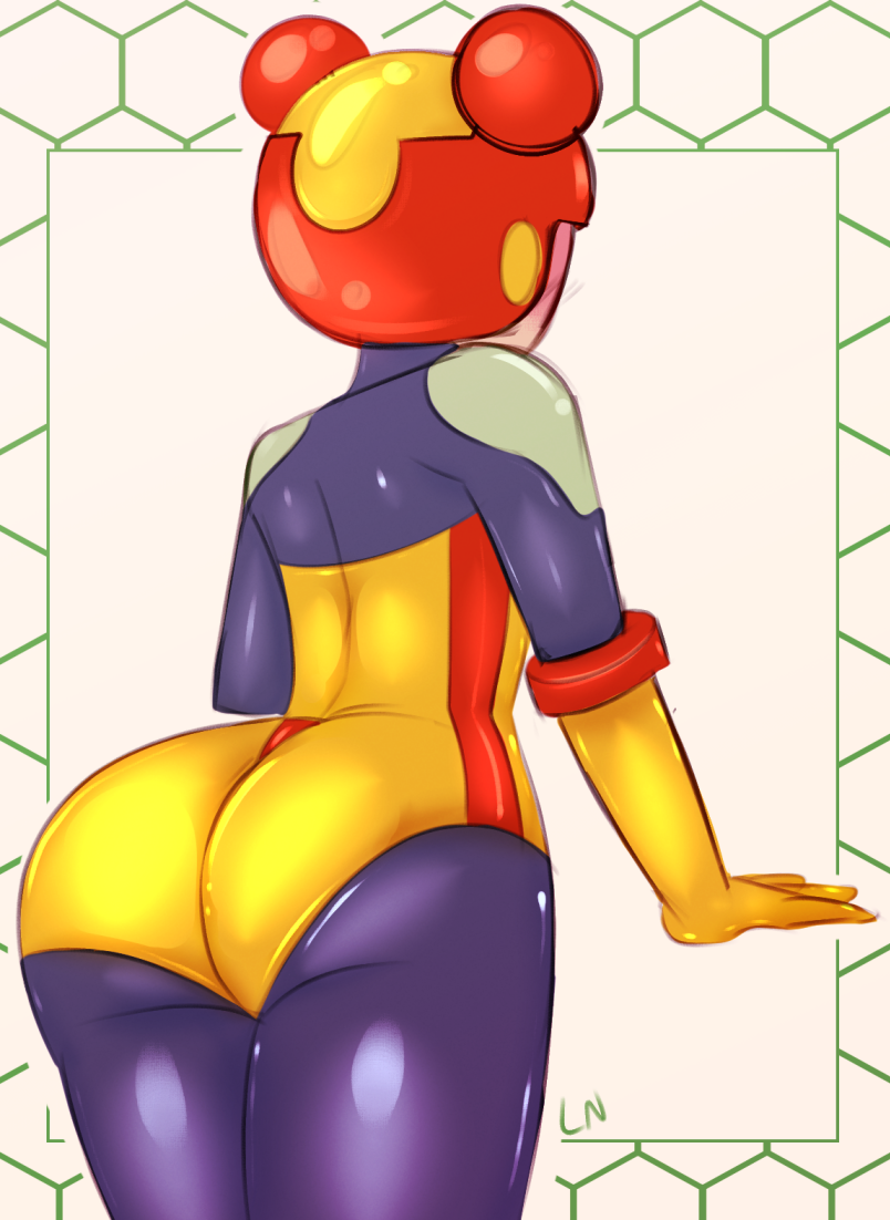 1girls 2d arched_back ass back back_view bodysuit girl_netnavi helmet lilithn long_gloves mega_man mega_man_battle_network rockman rockman_exe solo