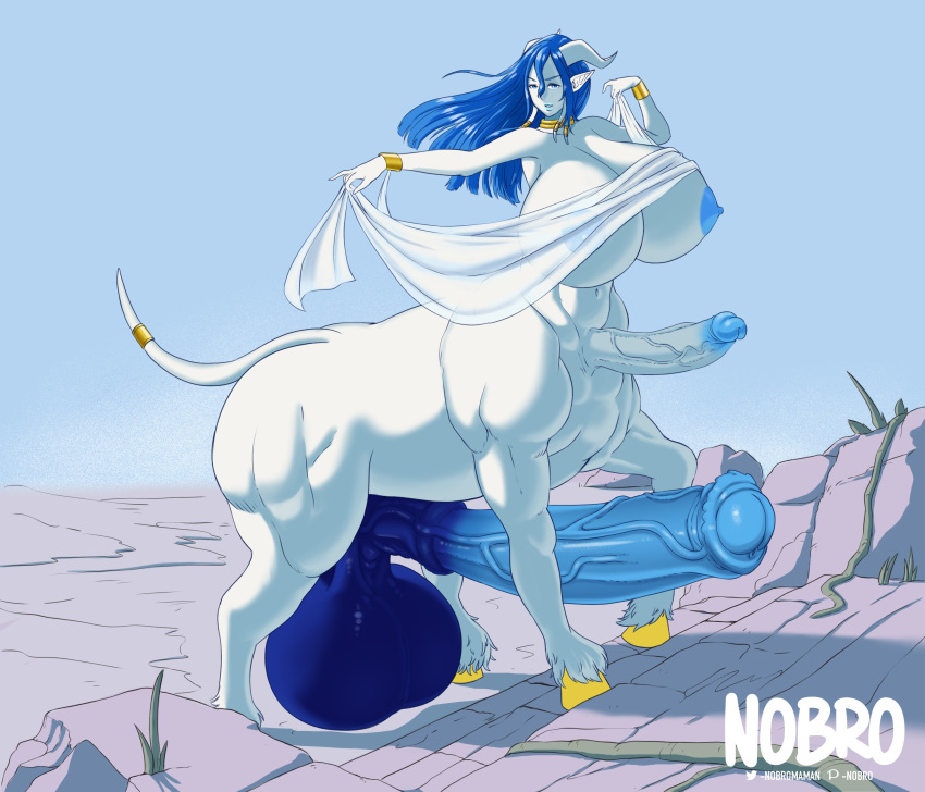 1futa balls blue_hair breasts centaur centauress diphallia diphallism frontal_taur_genitals frontal_taur_penis futanari gigantic_penis horse_penis horsecock horsecock_futanari huge_breasts huge_penis huge_testicles multi_penis nobro penis taur veiny_penis