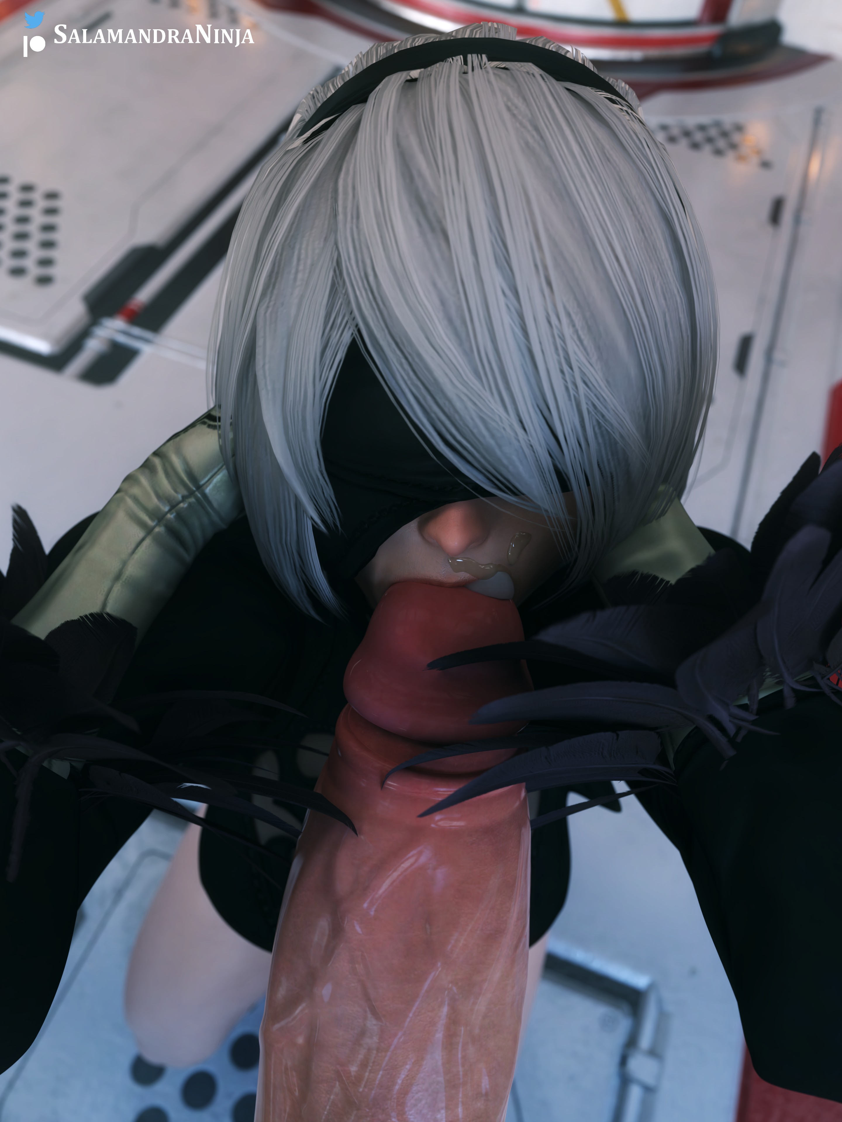 1futa, 1girls, 3d, big penis, fellatio, female, futa on female, futa pov, futanari, intersex, nier: automata, pale skin, penis, pov, salamandraninja, thick penis, yorha 2b, yorha a2