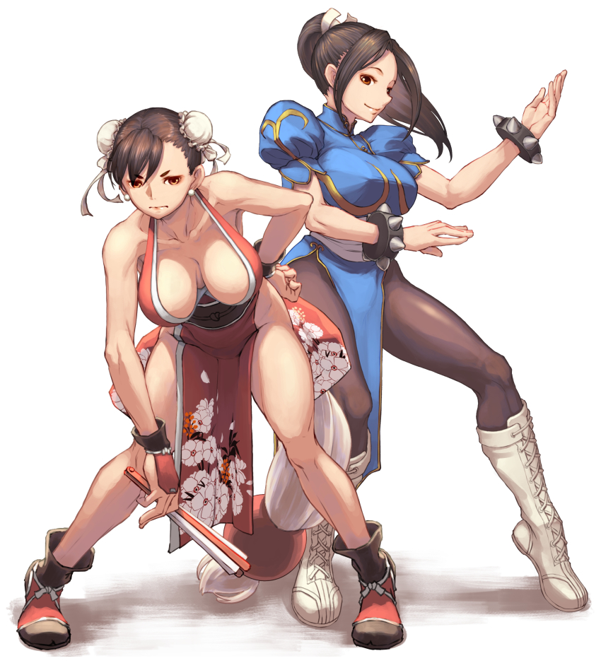 2girls capcom capcom_vs_snk chun-li chun-li_(cosplay) clothing_swap cosplay death_battle fatal_fury female female_only human human_only ishikin@2020 king_of_fighters kunoichi mai_shiranui mai_shiranui_(cosplay) multiple_girls ninja outfit_swap pantyhose qipao snk snk_vs_capcom street_fighter