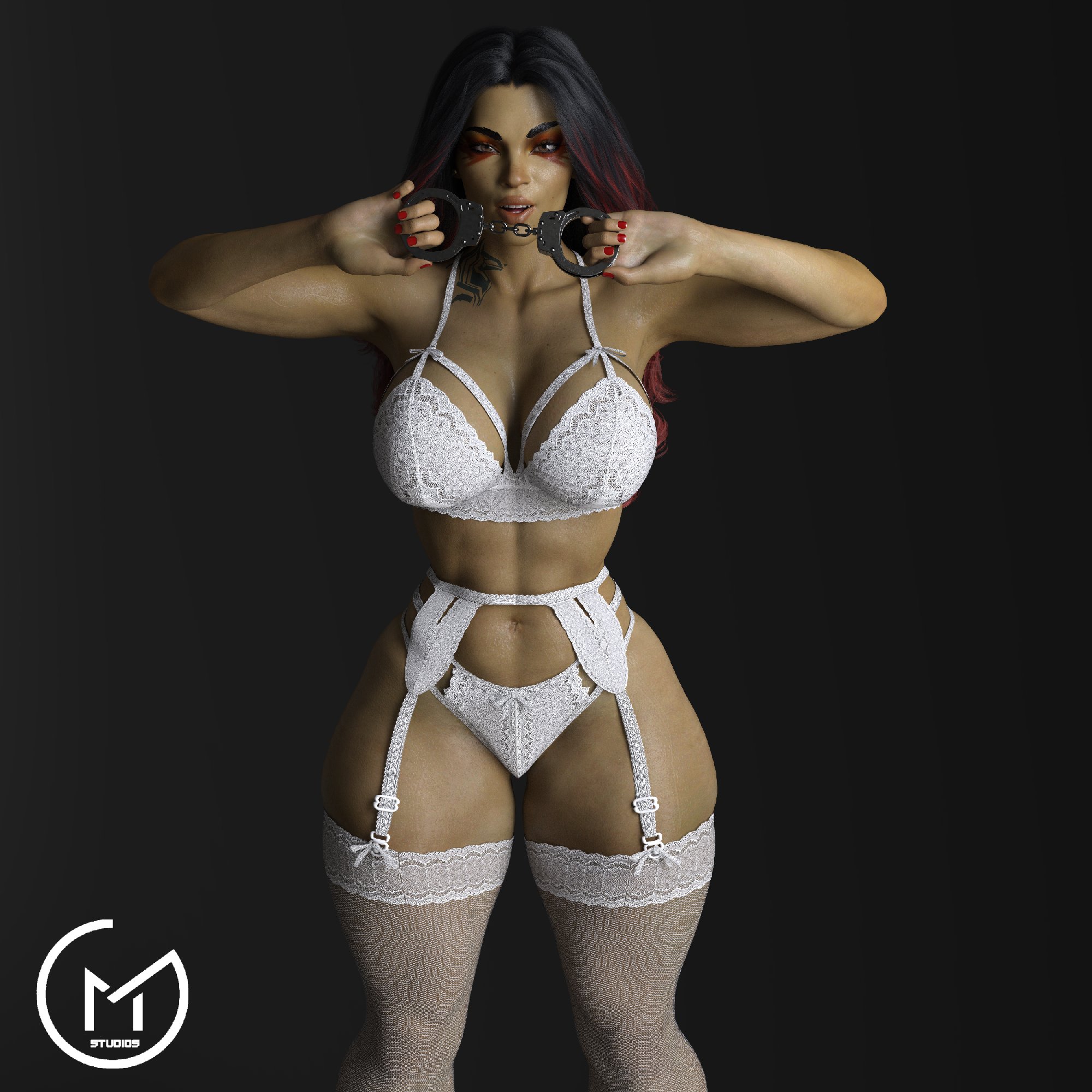 1girls, 3d, apex legends, big breasts, breasts, dark skin, dark-skinned female, female, gm studios, handcuffs, latina, lingerie, loba (apex legends), respawn entertainment, thick thighs, wide hips