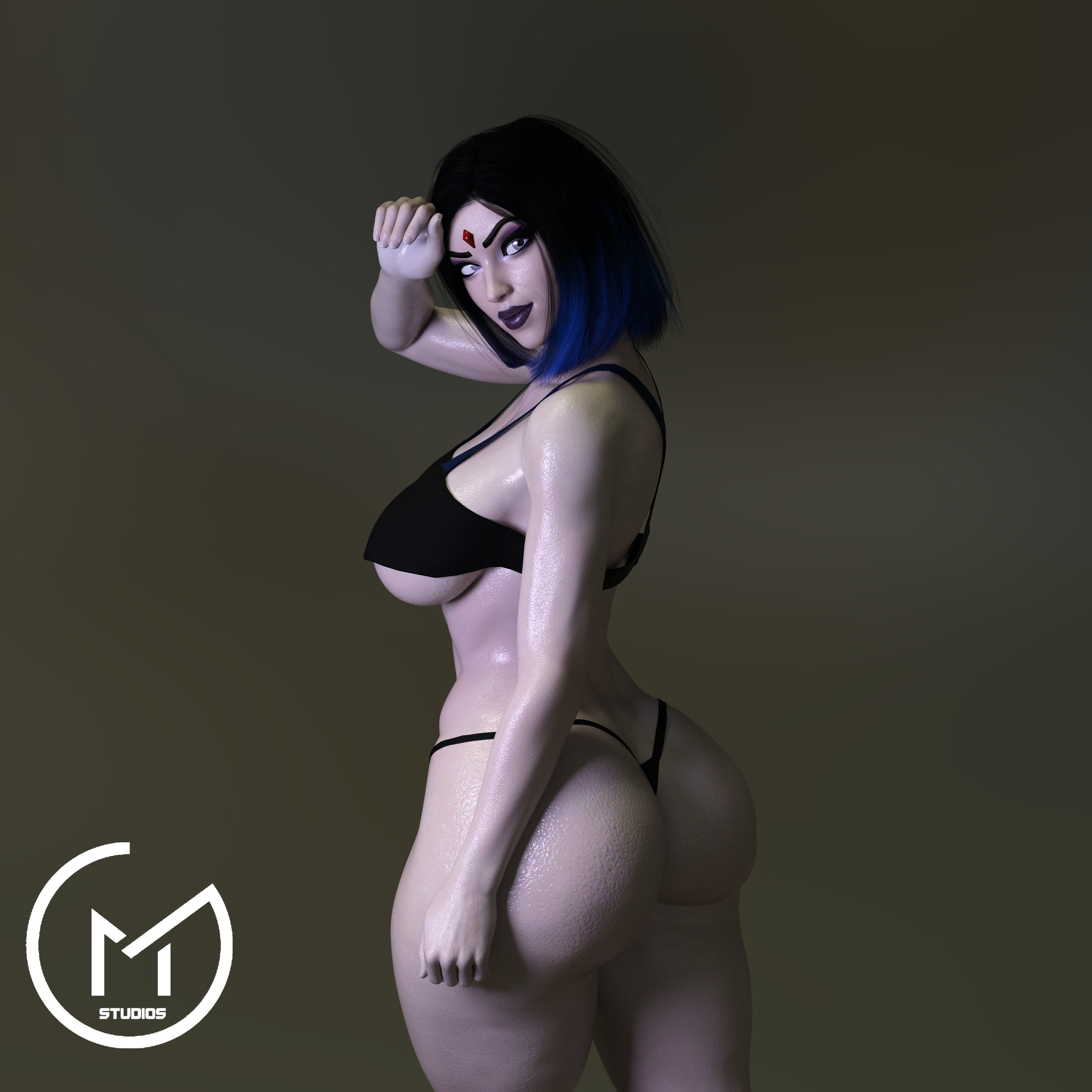 1girls, 3d, ass, big ass, big breasts, breasts, dc, dc comics, female, female only, forehead jewel, gm studios, rachel roth, raven (dc), solo, teen titans, thick thighs, thong, underboob