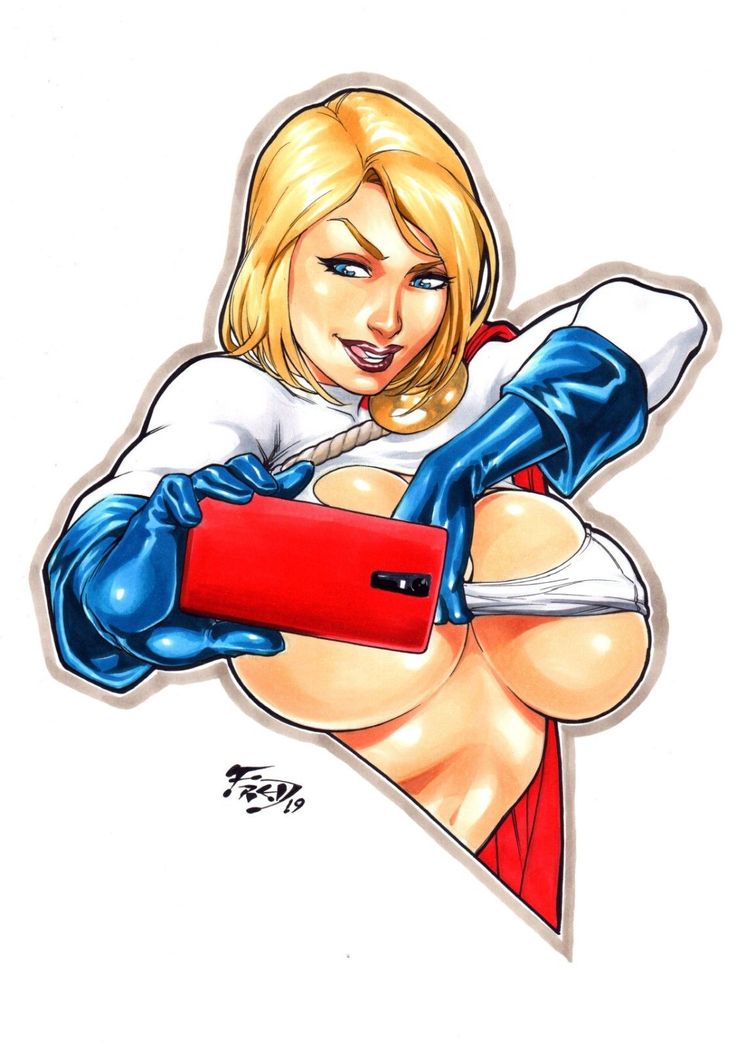 big breasts, blonde hair, blue eyes, breasts, busty, cellphone, dc, dc comics, ed benes studio, female, female only, fred benes, karen starr, kryptonian, power girl, selfie, showing off breasts, solo female, superman (series)