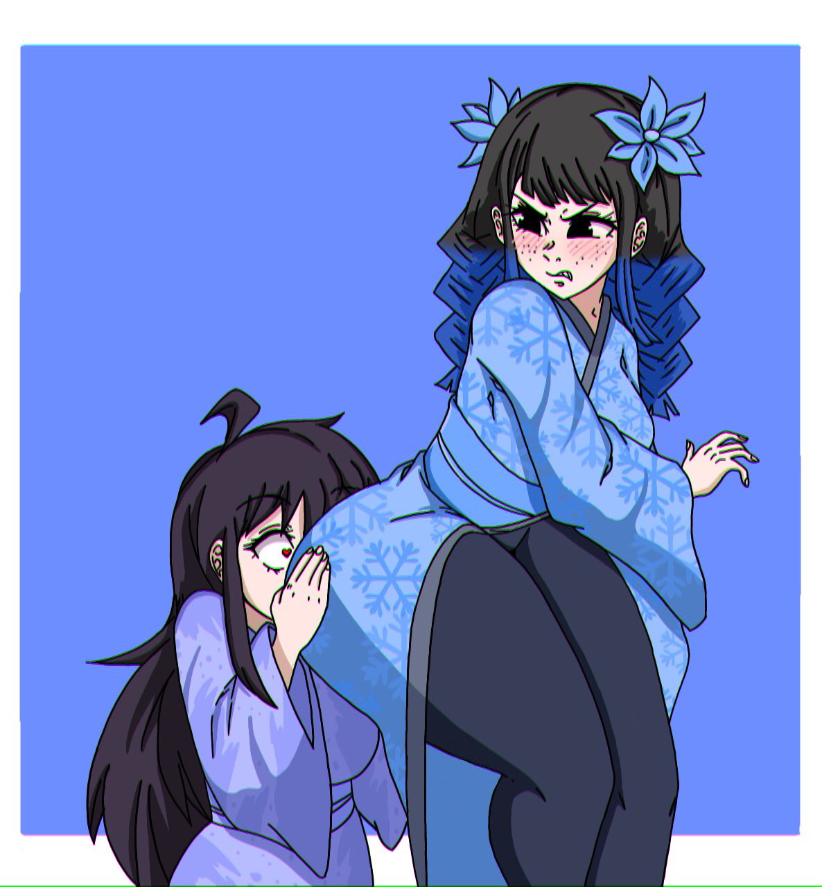 2girls ass_on_face big_ass female female_only kimono multiple_girls voluptuous x_(artist)