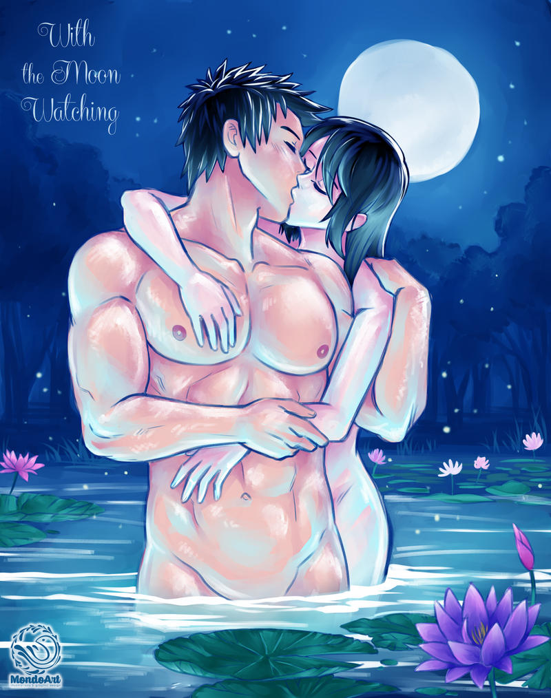 1boy 1girls canon_couple closed_eyes couple female french_kiss from_the_back hug hugging kissing light_skin love male male/female male_focus mondoart moon moonlight muscles muscular_male pond raeyr romantic romantic_ambiance romantic_couple straight tan_skin wholesome yva