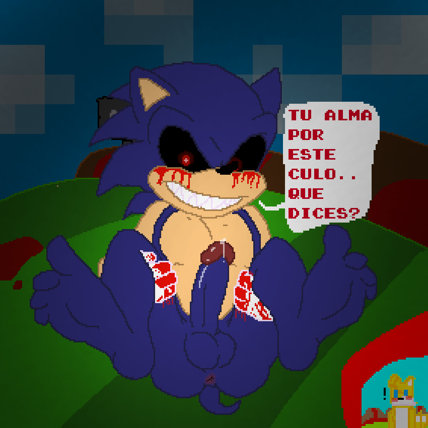 ! ass black_pupils blood_tears blue_body erection fox furry gay hedgehog humanoid_penis red_eyes sega sonic.exe sonic.exe_(character) sonic.exe_(creepypasta) sonic_(series) sonic_the_hedgehog sonic_the_hedgehog_(series) spanish_text tails traced