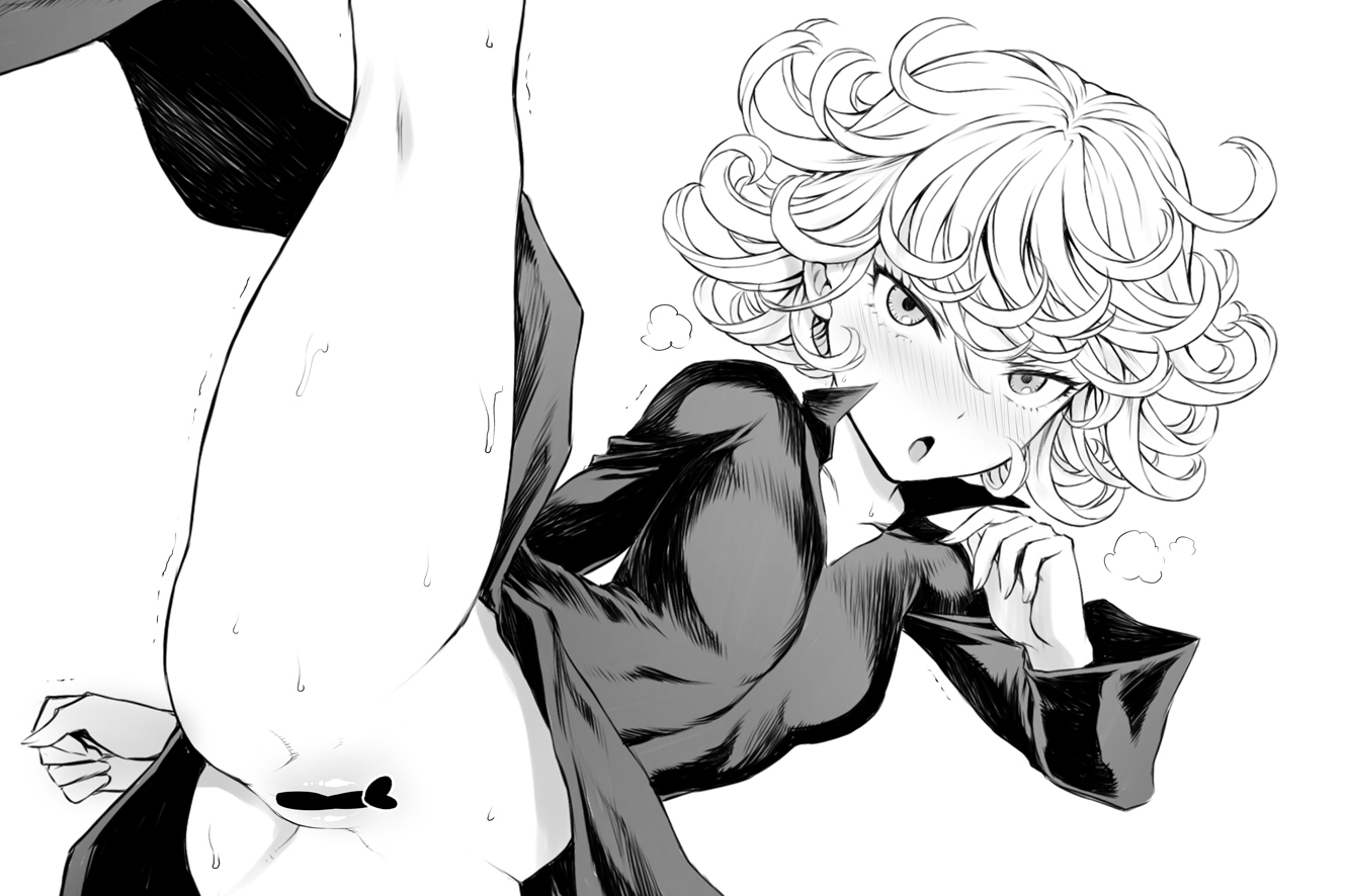 1girls, censored, female, heart censor, looking at viewer, mogudan, monochrome, no panties, one-punch man, pussy, scribble censor, tagme, tatsumaki, vertical splits