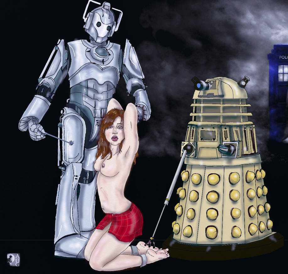 alien aonbharr arms_above_head arms_behind_head breasts brown_hair captive captured clara_oswald cybermen dalek daleks doctor_who feet_tickling female jenna-louise_coleman jenna_coleman nipples tickle_torture tickling tickling_feet topless topless_female