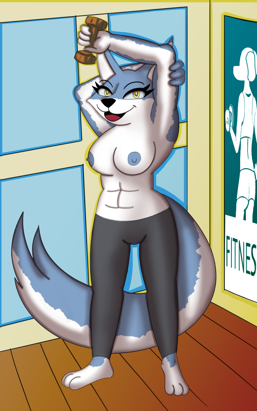 2022 4_fingers abs anthro athletic athletic_anthro athletic_female athletic_humanoid athletic_wear biceps bottomwear breasts canid canine canis clothed clothing digital_media_(artwork) exercise female female_only fingers fitness fitness_center fur furry furry_female furry_only gym gym_clothing gymnastics hi_res humanoid illumination_entertainment itzimiau legwear looking_at_viewer mammal mammal_humanoid muscular muscular_anthro nipples nude porsha_crystal simple_background sing_(movie) sing_2_(movie) smile solo solo_female underwear weight_loss weightlifting window wolf wolf_humanoid workout yellow_eyes young