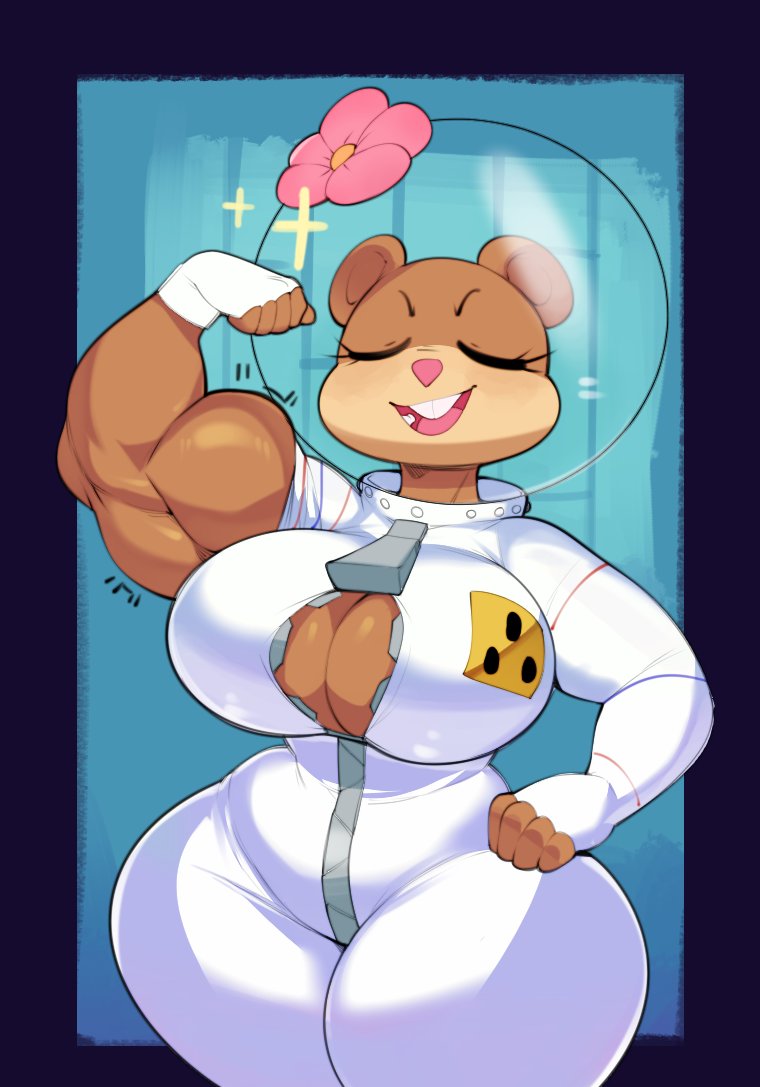 1girls, 5 fingers, anthro, anthro only, anthrofied, big breasts, breasts, bulumble-bee, closed eyes, closed eyes smile, clothed, clothing, eyebrows, eyelashes, eyes closed, female, female only, flexing, fur, furry, hips, huge breasts, humanoid, large ass, large breasts, muscles, muscular, nickelodeon, open mouth, sandy cheeks, smile, solo, solo female, spongebob squarepants, straight hair, tail, teeth, thick, thick ass, thick thighs, thighs, tongue, wide hips