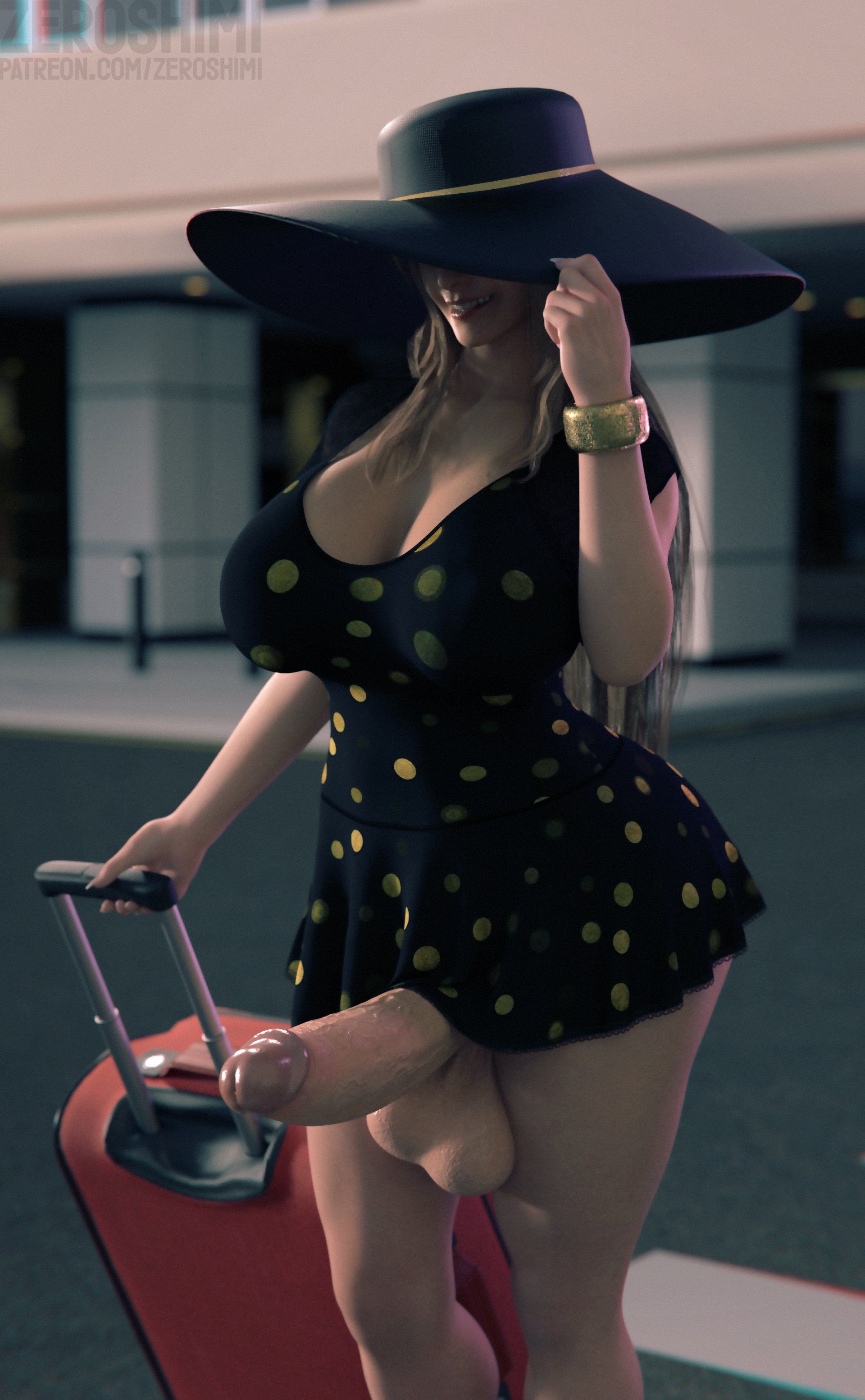 1futa, 3d, balls, balls under clothes, big breasts, big penis, bottomless skirt, breasts, casual, casual erection, casual nudity, clothed, clothing, dickgirl, dress, erection, erection under clothes, erection under skirt, exhibitionism, exposed penis, final fantasy, final fantasy vii, final fantasy vii remake, full-package futa, futa milf, futa only, futanari, headwear, huge breasts, huge cock, human, ifalna, ineffective clothing, ineffective skirt, intersex, large breasts, light skin, light-skinned futa, luggage, mature futa, mostly clothed, nonsexual, nonsexual nudity, pale skin, penis, penis out, penis under clothes, penis under skirt, public, public exposure, public indecency, public nudity, skirt, skirt lift, small clothes, small skirt, smile, solo, solo futa, square enix, standing, testicles, thick thighs, vacation, wide hips, wristwear, zeroshimi