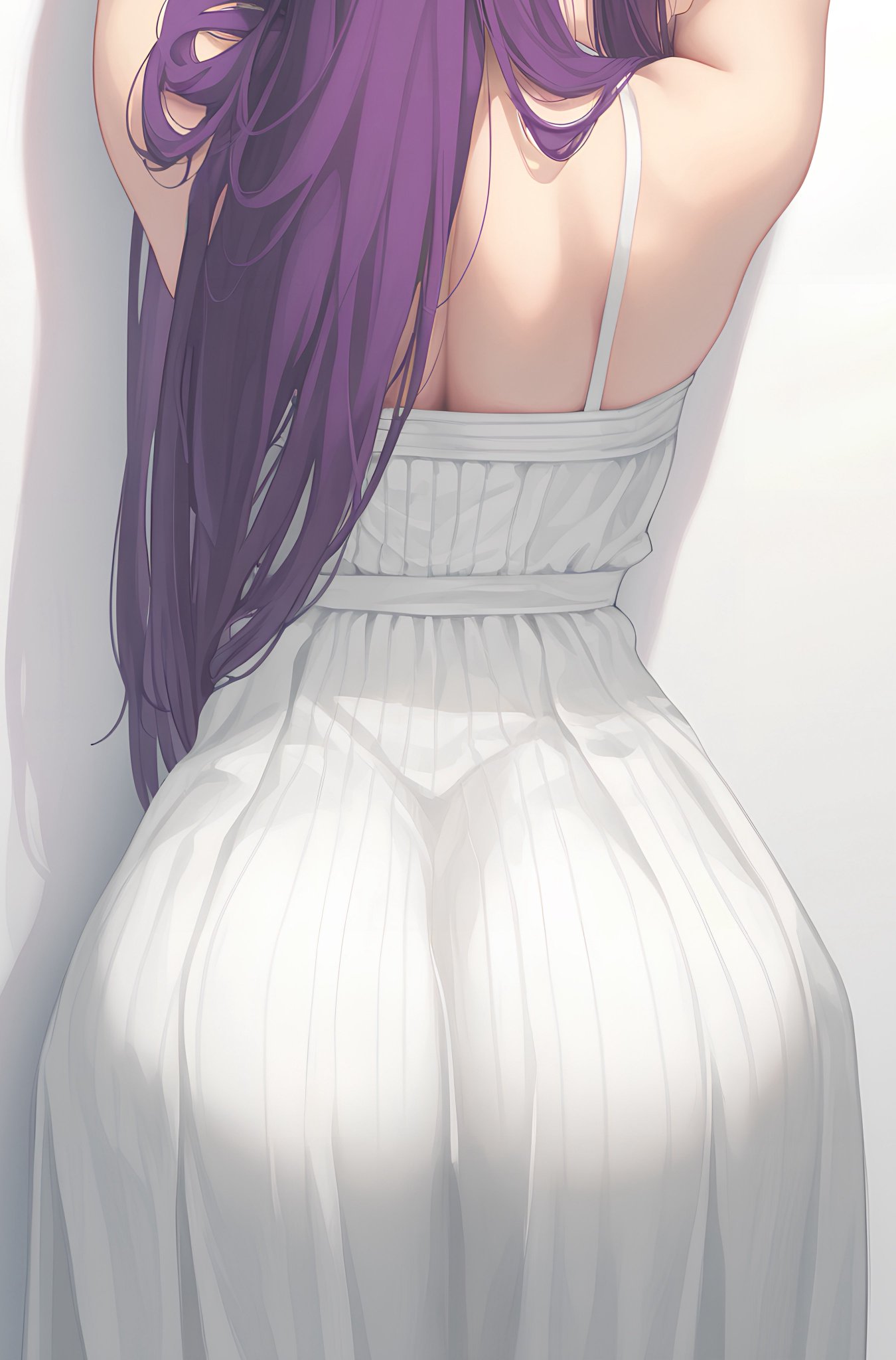 ai generated, artist request, ass, ass focus, back view, fern (sousou no frieren), light skin, light skinned female, light-skinned female, purple hair, sousou no frieren