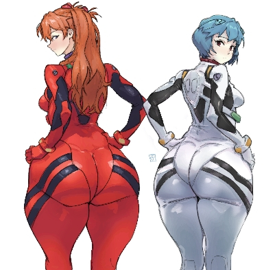 akioando, ass, ass focus, asuka langley sohryu, big ass, neon genesis evangelion, plugsuit, rei ayanami