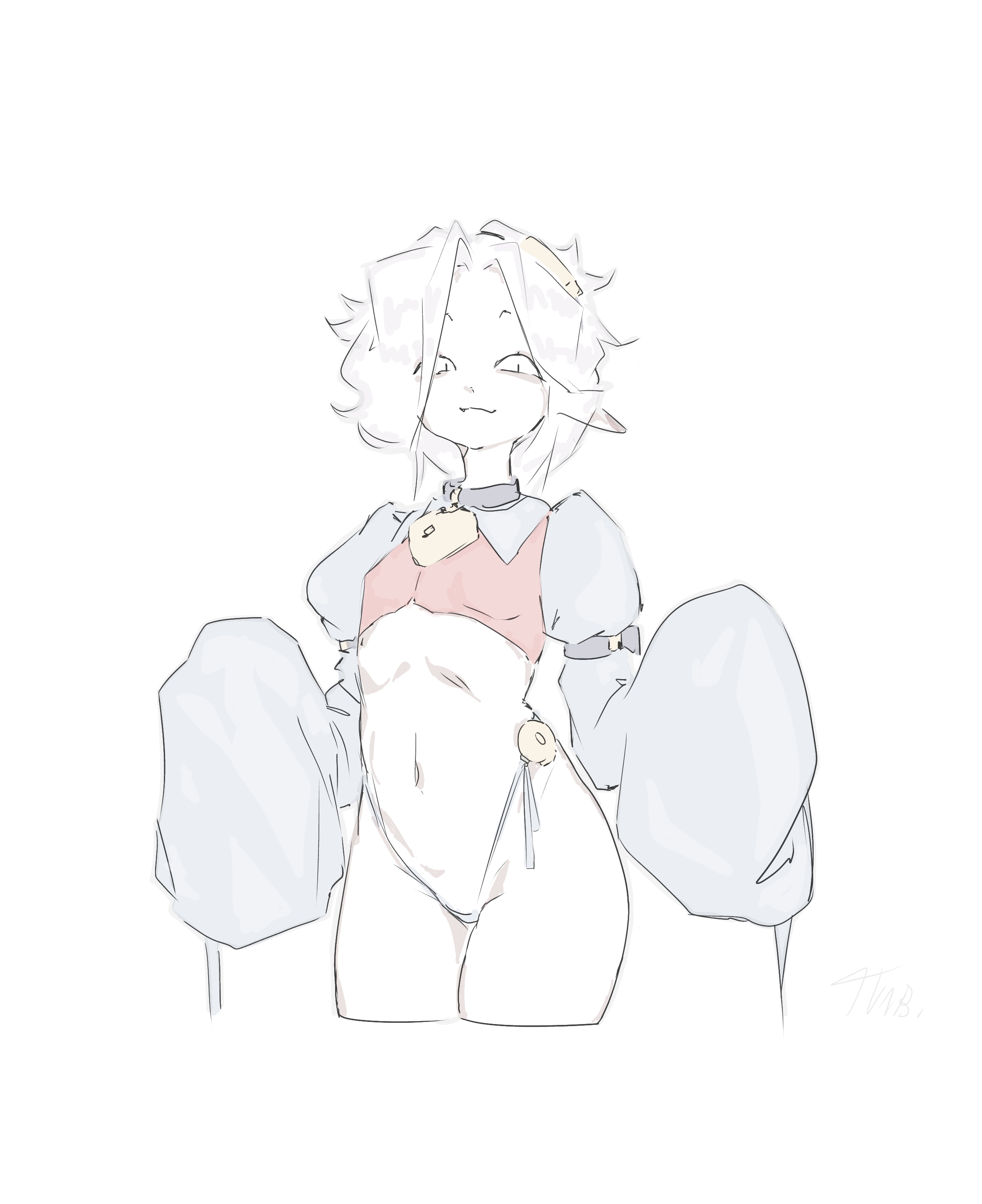 brawl stars, colette (brawl stars), long sleeves, panties, smile, tvar, white background, white hair