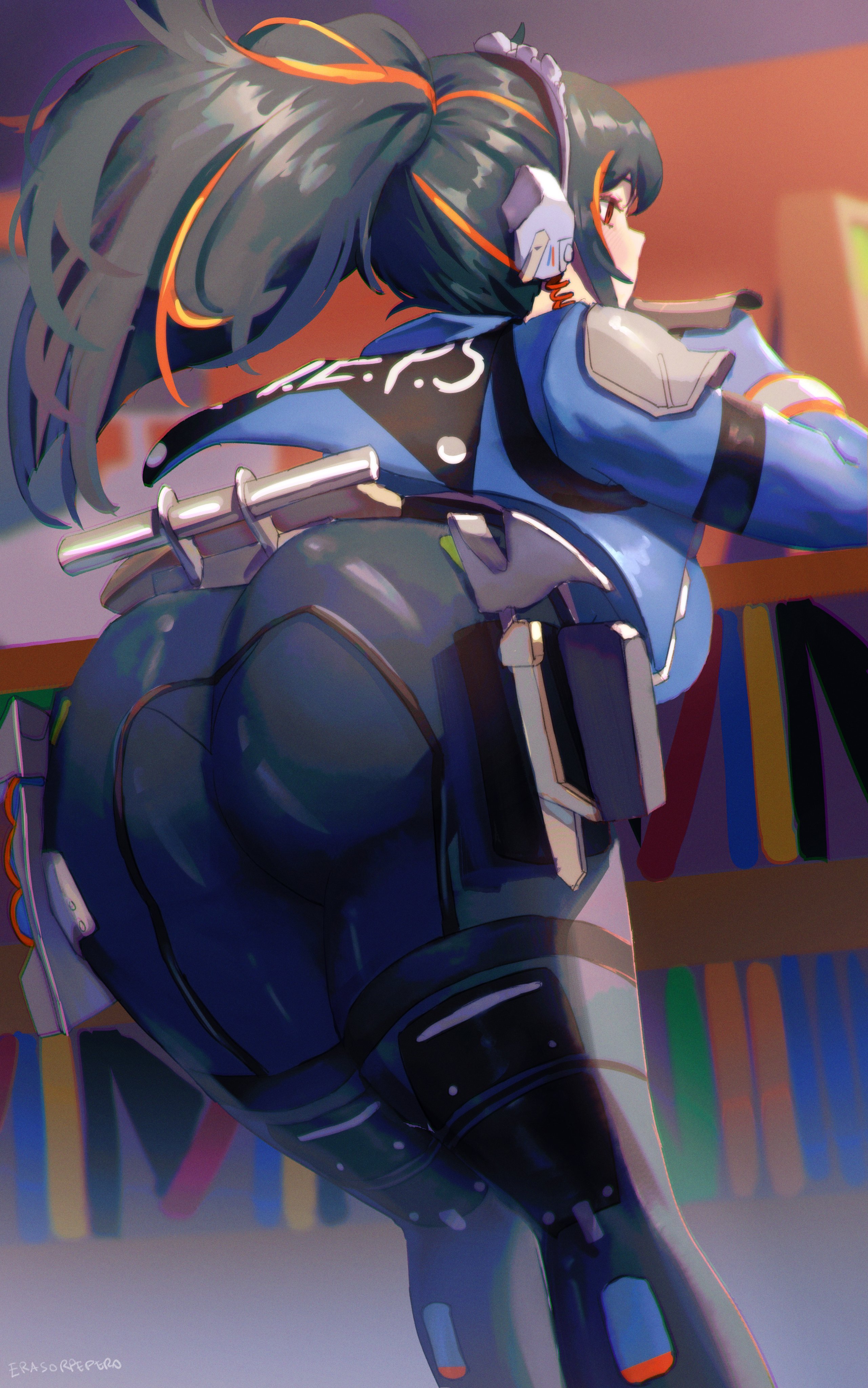 1girls, ass, big ass, big butt, breasts, erasorpepero, female, female focus, large ass, large breasts, light skin, light-skinned female, policewoman, thick thighs, thighs, white background, wide hips, zenless zone zero, zhu yuan