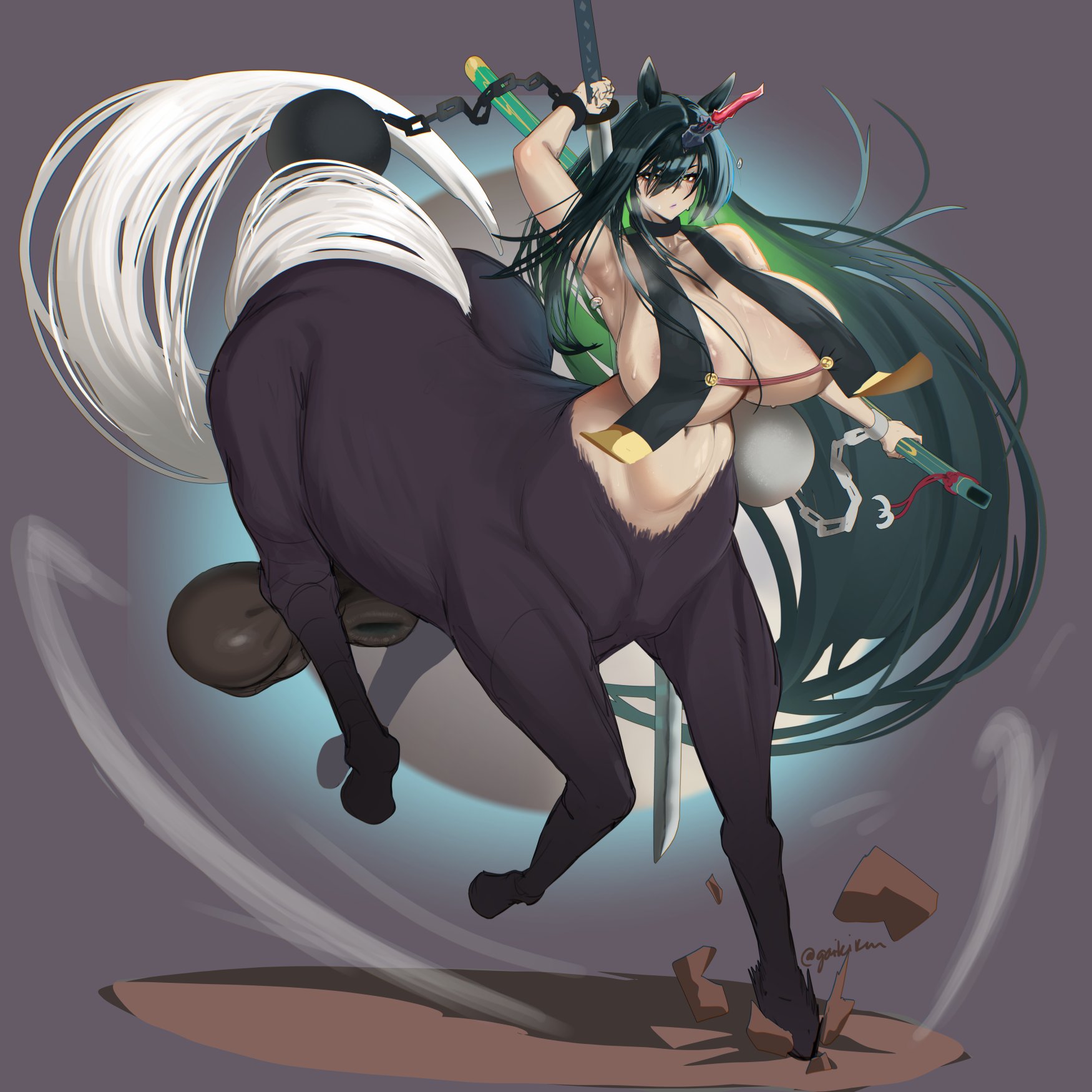 1futa, balls, centaur, centaur futa, futanari, futataur, gaikiken, horsecock, horsecock futa, horsecock futanari, huge balls, huge breasts, monster girl, sheath, swinging balls