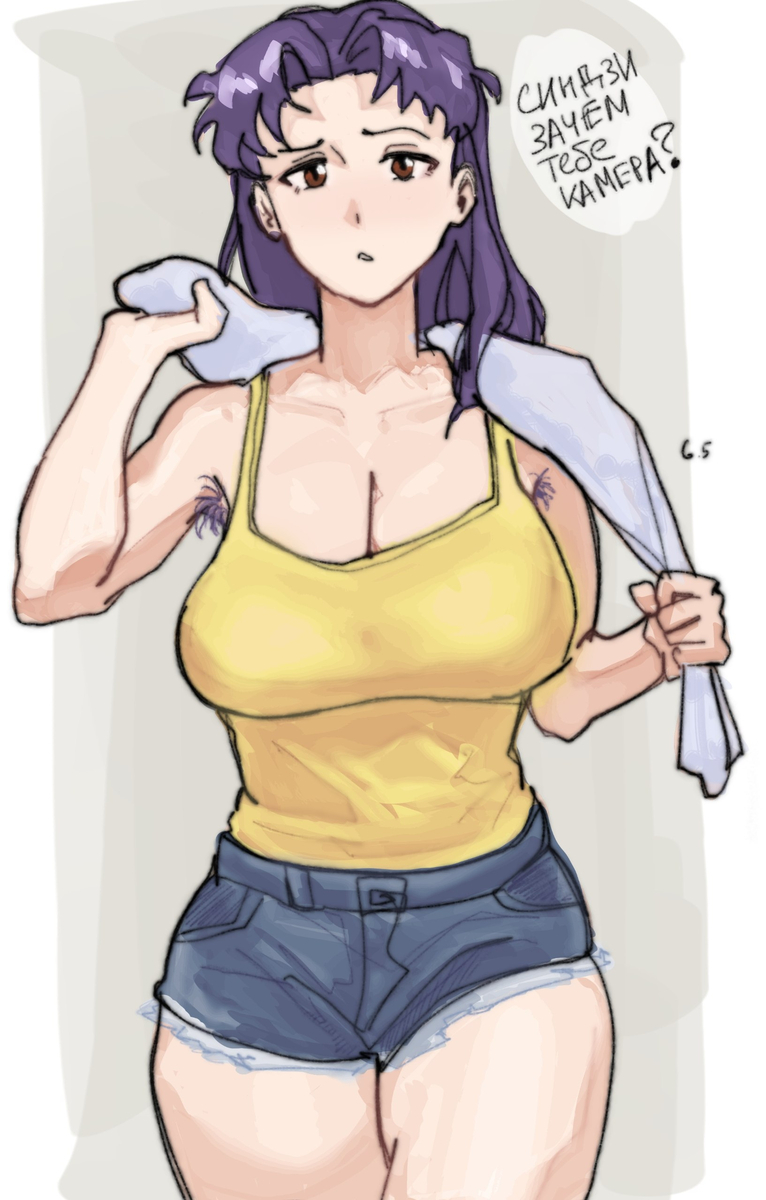 akioando, armpit, armpit hair, armpits, boobs, clothed, female armpit hair, hairy armpits, katsuragi misato, misato katsuragi, neon genesis evangelion