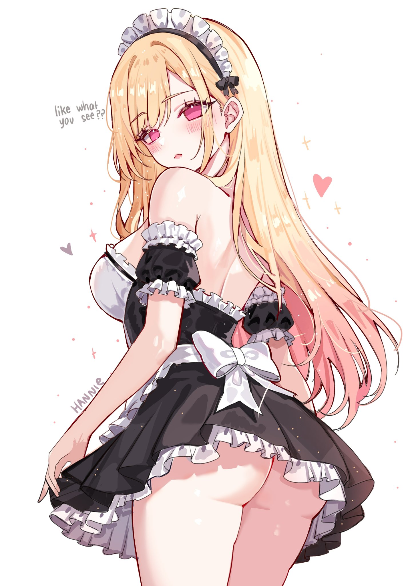 1girls, ass, ass focus, blonde, blonde female, blonde hair, exposed ass, light-skinned female, maid, marin kitagawa, my dress up darling, pink eyes, skirt, solo, sono bisque doll wa koi wo suru, yellow hair