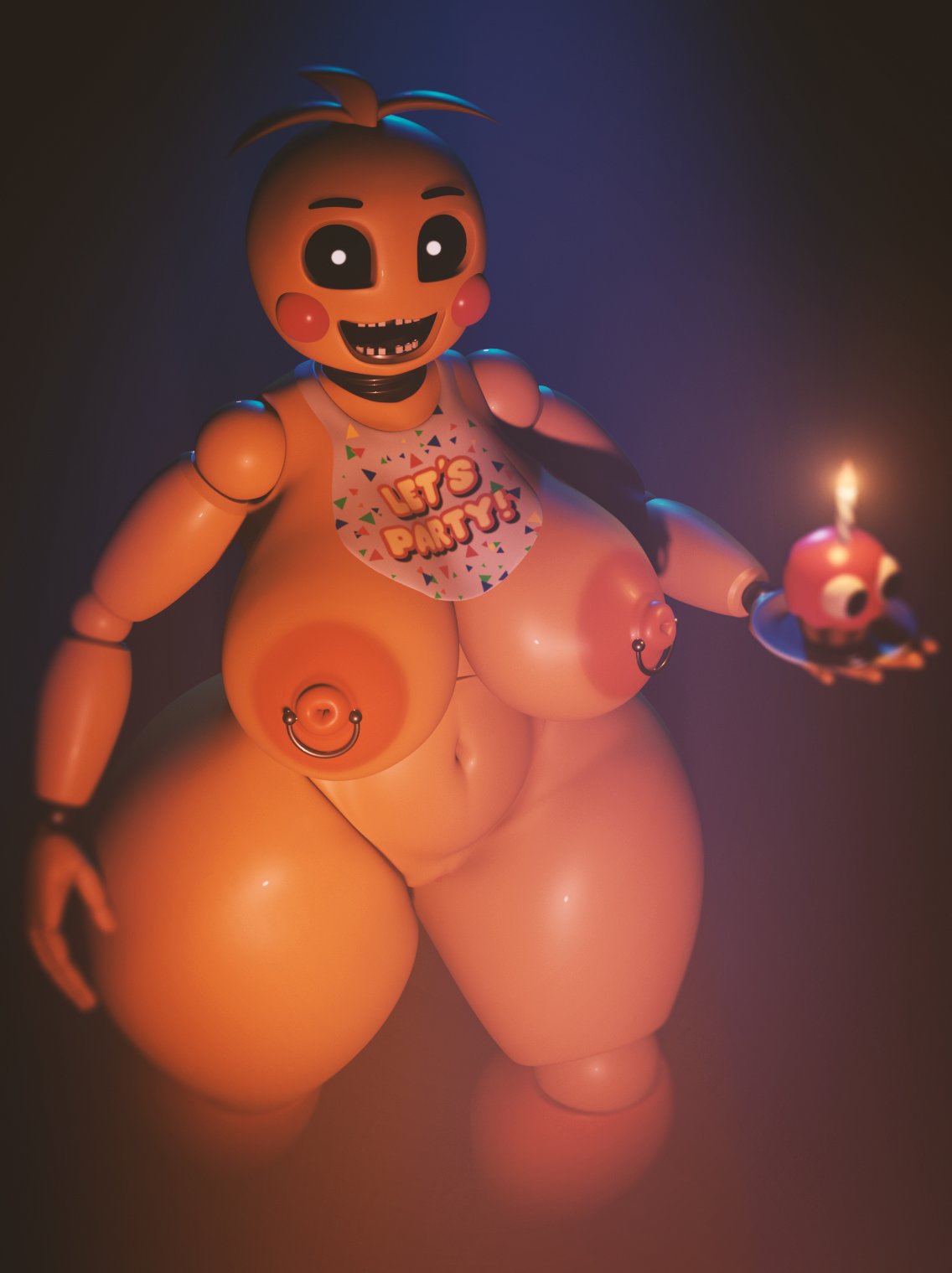 3d animatronic black_eyes curves curvy curvy_female curvy_figure curvy_hips exposed_breasts exposed_nipples fat_legs five_nights_at_freddy's huge_toy_chica mipsmiyu naked nipple_piercing nipple_rings nipples nude robot round_breasts thick_ass thick_hips thick_legs thick_thighs toy_chica_(fnaf) white_pupils wide_hips