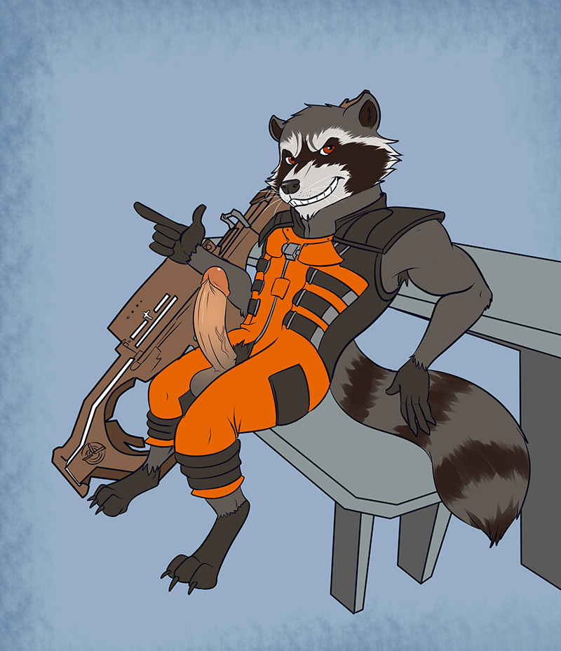 anthro balls boner erection furry gay guardians_of_the_galaxy gun male male_only marvel penis raccoon reddragon rocket_raccoon solo solo_male