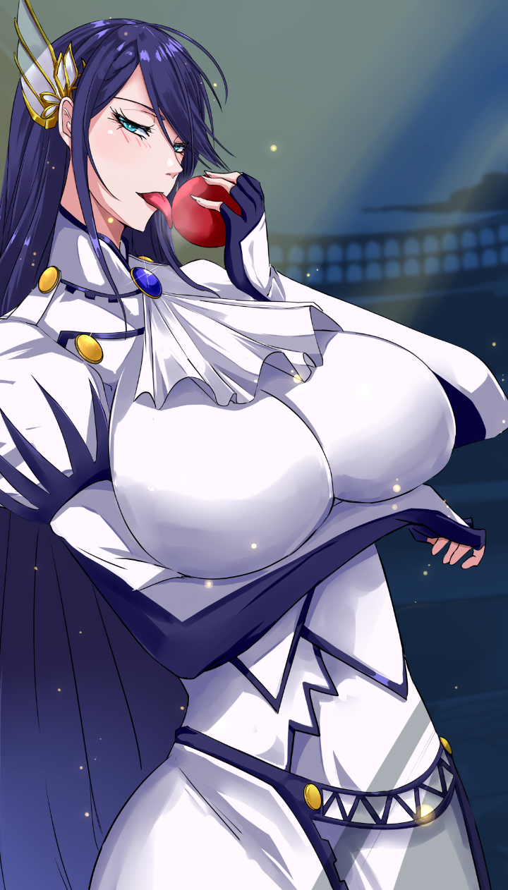 1girls apple artist_request big_breasts blue_hair blush blush_lines breasts brunhild_(shuumatsu_no_valkyrie) curvy curvy_body curvy_females curvy_figure curvy_hips female female_focus female_only green_hair hair_between_eyes hair_ornament large_breasts licking licking_food long_hair long_sleeves looking_at_viewer seductive seductive_eyes seductive_gaze seductive_look seductive_mouth seductive_smile shuumatsu_no_valkyrie solo solo_female solo_focus tagme tongue tongue_out