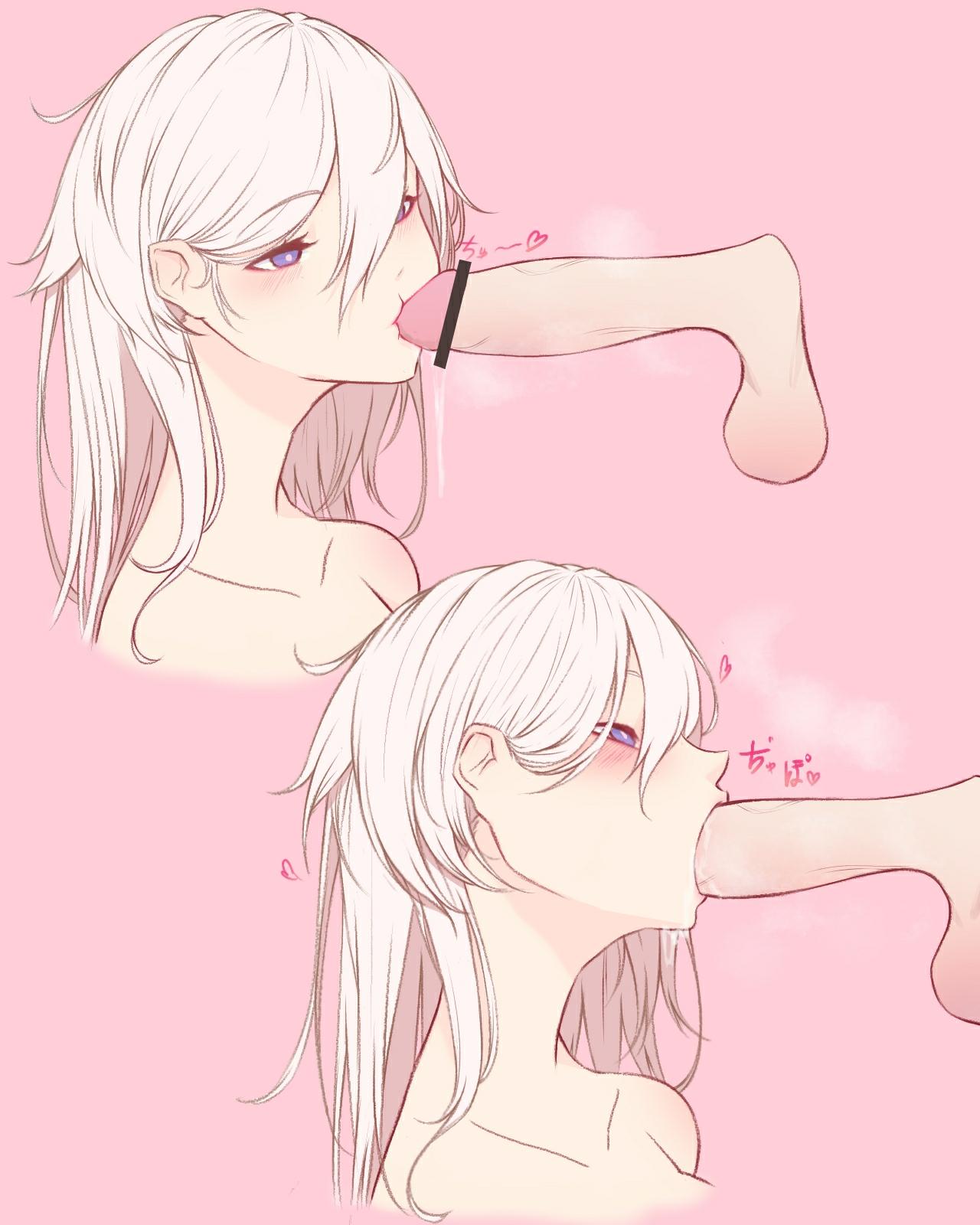 1futa, 1girls, areolae, big breasts, big penis, breasts, erection, fellatio, female, female focus, futa on female, futa sans balls, futanari, human, intersex, kissing penis, light skin, light-skinned female, light-skinned futa, nipples, nude, oral, original, pale skin, penis, rikuguma, sex, tagme