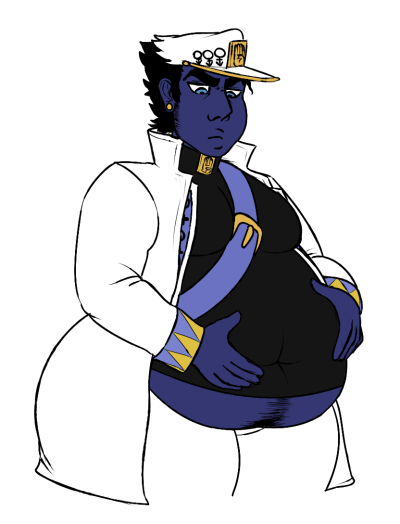 1boy belly_expansion blue_skin blueberry_inflation cockroach diamond_is_unbreakable fat_man inflation jojo's_bizarre_adventure jotaro_kujo male_only males_only morbidly_obese obese pubic_hair_peek smurf solo solo_male