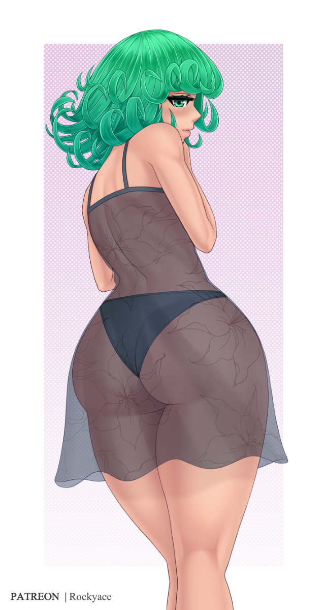 1girls, ass, back, back view, big ass, big butt, blush, curly hair, curvy, female, female only, green eyes, green hair, hips, legs, light skin, light-skinned female, lingerie, lips, lipstick, no, one-punch man, panties, petite, rocky-ace, smaller female, solo, solo female, tatsumaki, thick thighs, thighs, underwear, white skin, wide hips