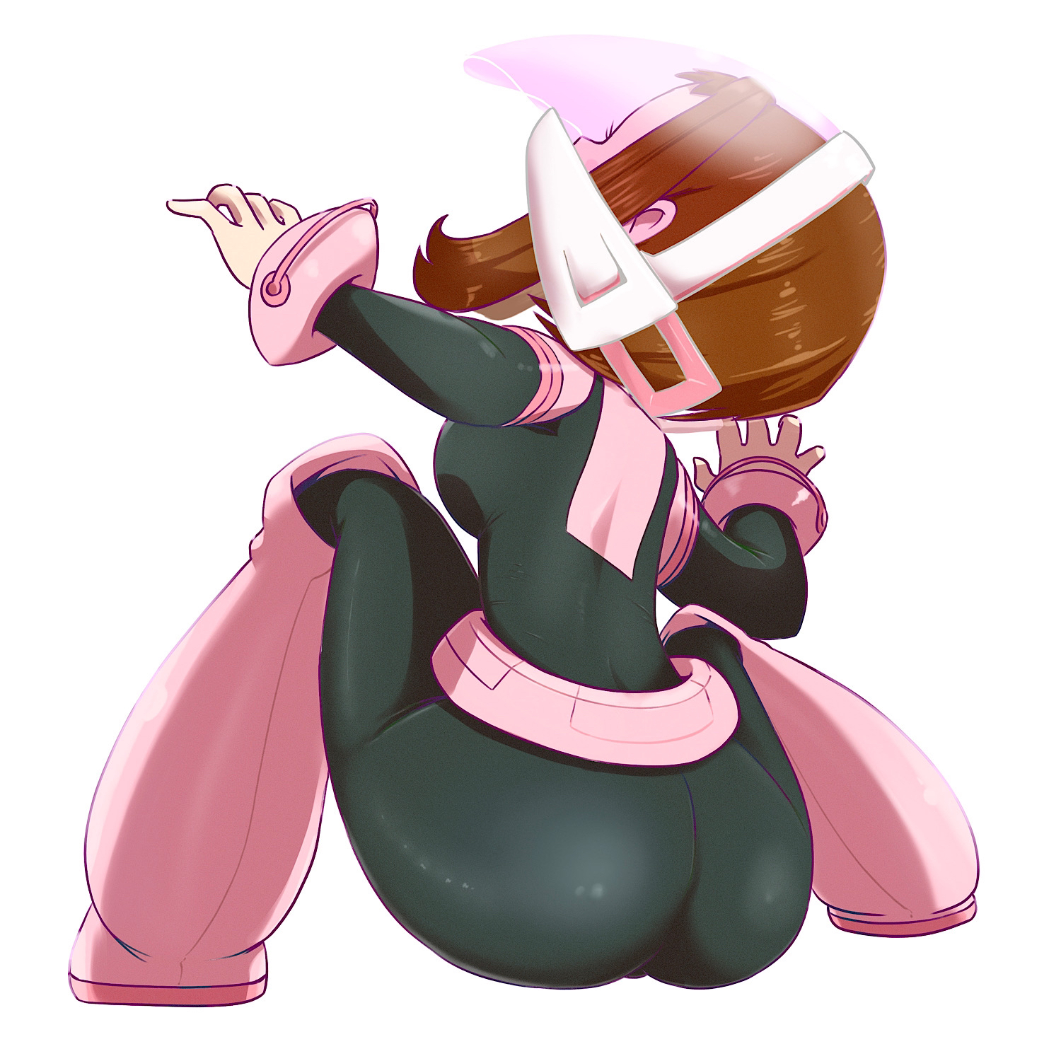 1girls, ass, brown hair, female, female only, hero outfit (mha), huge ass, microsd (artist), my hero academia, ochako uraraka, shounen jump, solo, solo female