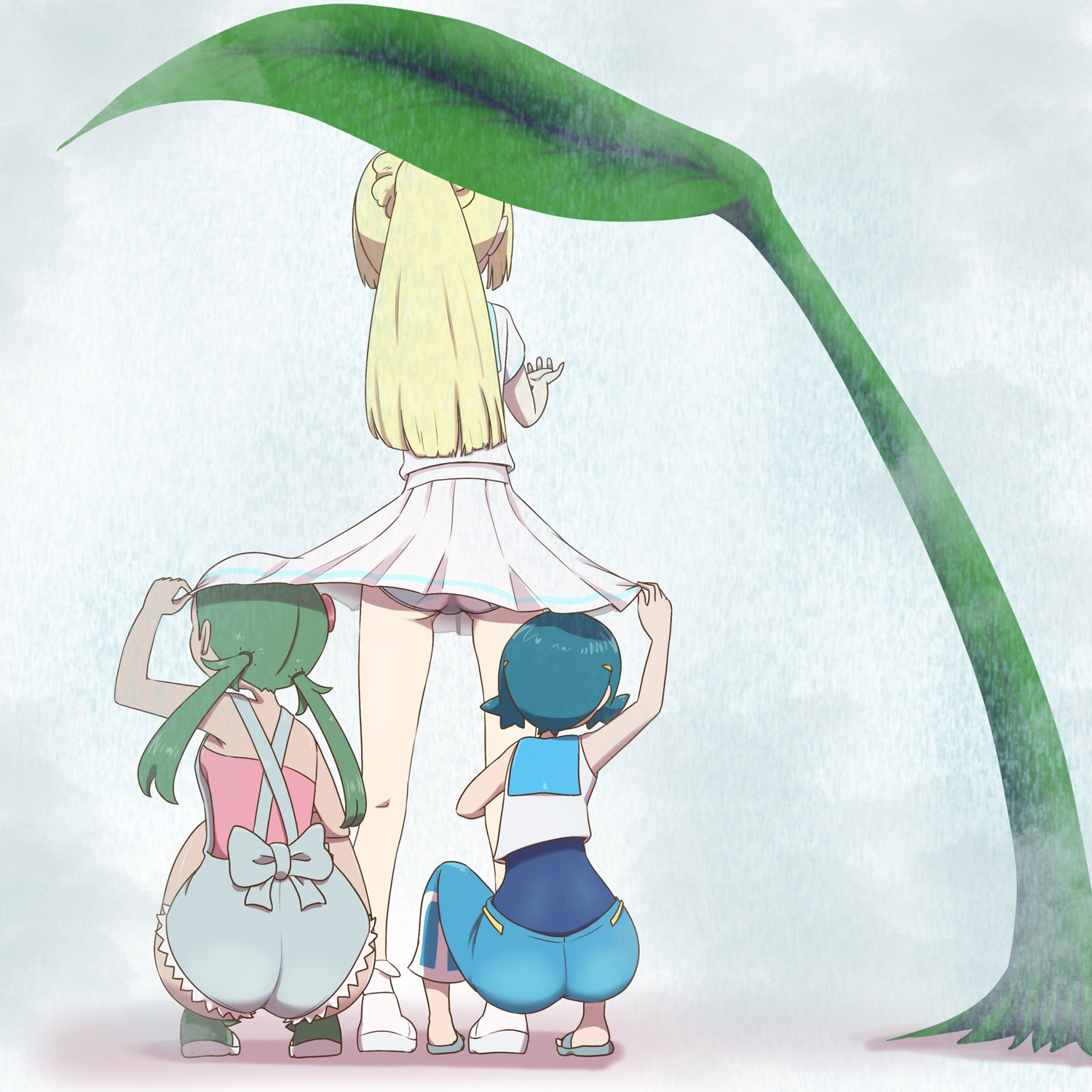 3girls, ass, ass crack, butt crack, female, female only, human, human only, lana (pokemon), lillie (pokemon), mallow (pokemon), microsd (artist), multiple girls, nintendo, panties, pokemon, pokemon sm