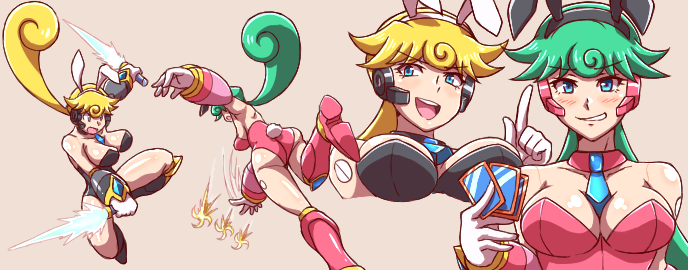 ass big_breasts blonde_hair bunny_ears bunnysuit butt fake_animal_ears fake_rabbit_ears female green_hair marino mega_man mega_man_x mega_man_x_dive noburockman quicksilver_marino tagme