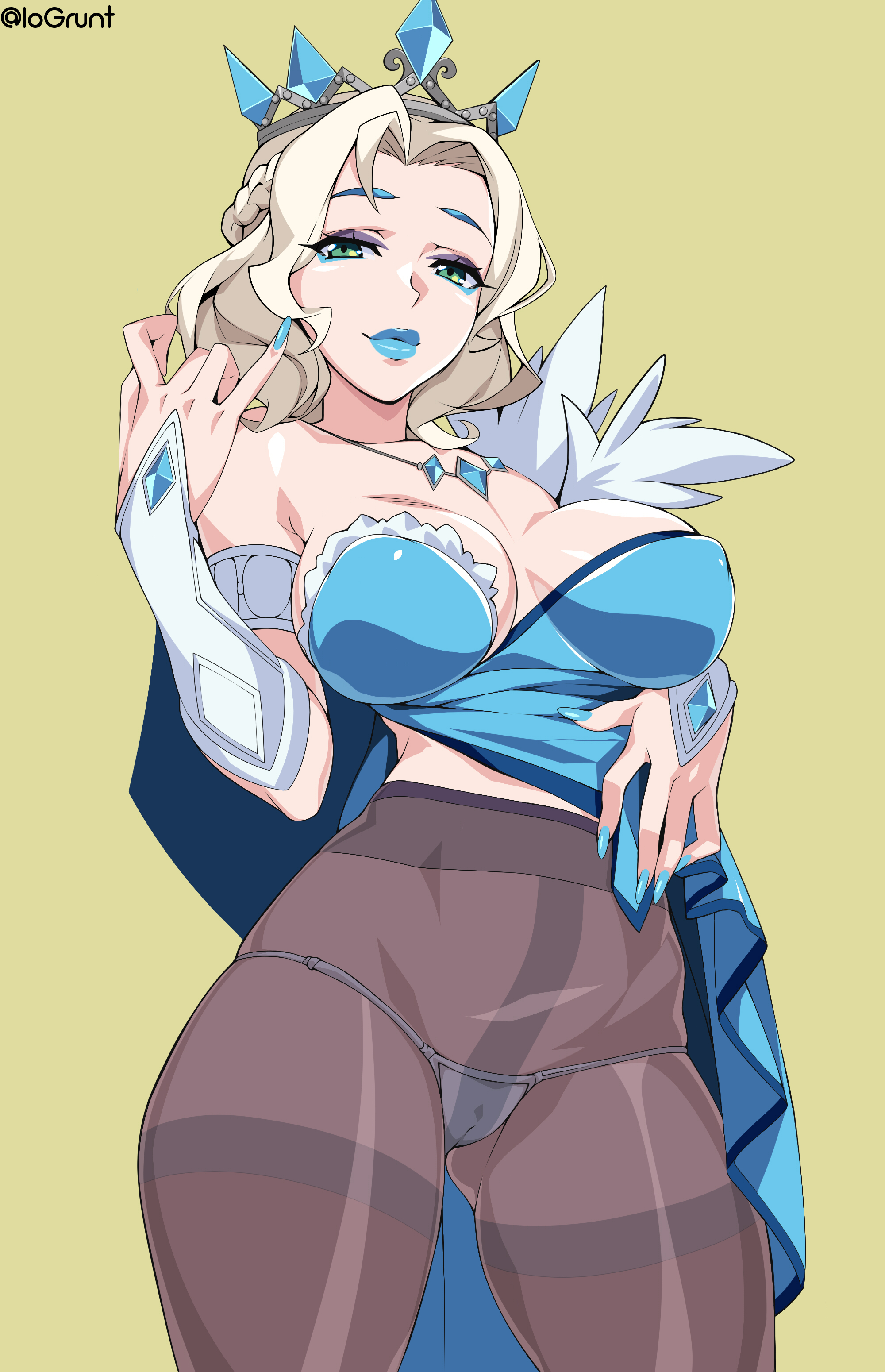 1girls, blonde hair, blue eyes, blue lipstick, blue nails, breasts, crown, female, female only, fortnite, glimmer (fortnite), iogrunt, lipstick, nail polish, pantyhose