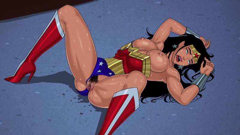 after sex, amazon, areolae, black hair, blue eyes, boots, bracers, breasts, breasts out, bush, dc, dc comics, dcau, exhausted, eyes rolling back, female, female only, functionally nude, high heel boots, high heels, justice league unlimited, knee boots, large breasts, leotard, messy hair, muscles, muscular, muscular female, nipples, partially clothed, pubic hair, pussy, pussy juice, solo, something unlimited, sunsetriders7, sweat, tagme, tiara, wet pussy, wonder woman, wonder woman (series)