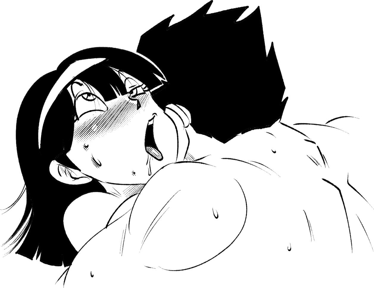 1boy, 1girls, ahe gao, black hair, blush, cumming, dragon ball, dragon ball super, dragon ball z, eyes rolling back, female, fucked silly, funsexydragonball, hetero, holding partner, husband and wife, male, mature female, milf, muscular, muscular male, orgasm, orgasm face, sex, short hair, sketch, son gohan, tongue, tongue out, videl