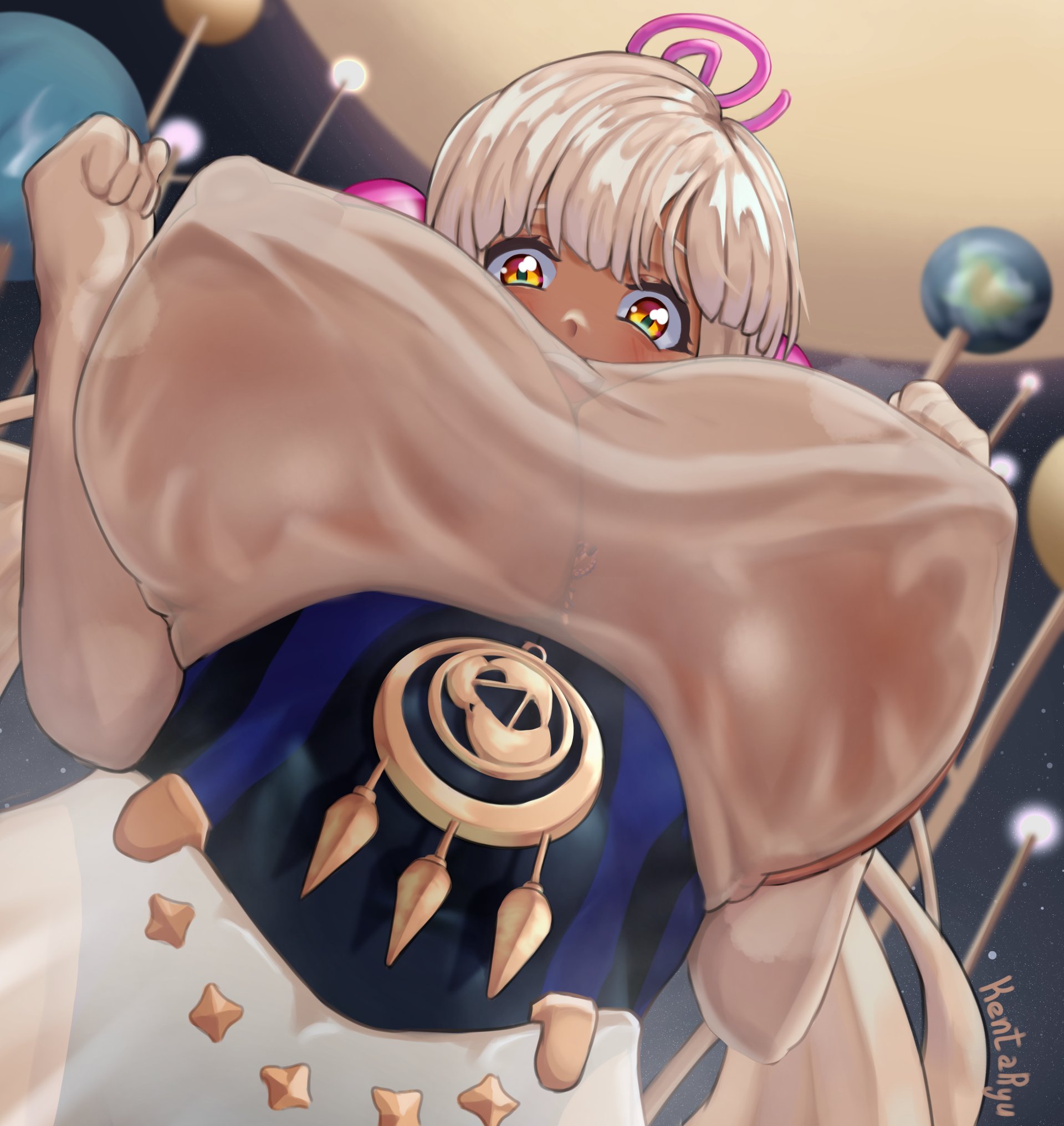 big breasts, breasts, female, hololive, hololive english, hololive english -council-, kentaryu, looking at viewer, looking down, tsukumo sana, virtual youtuber, wet clothes