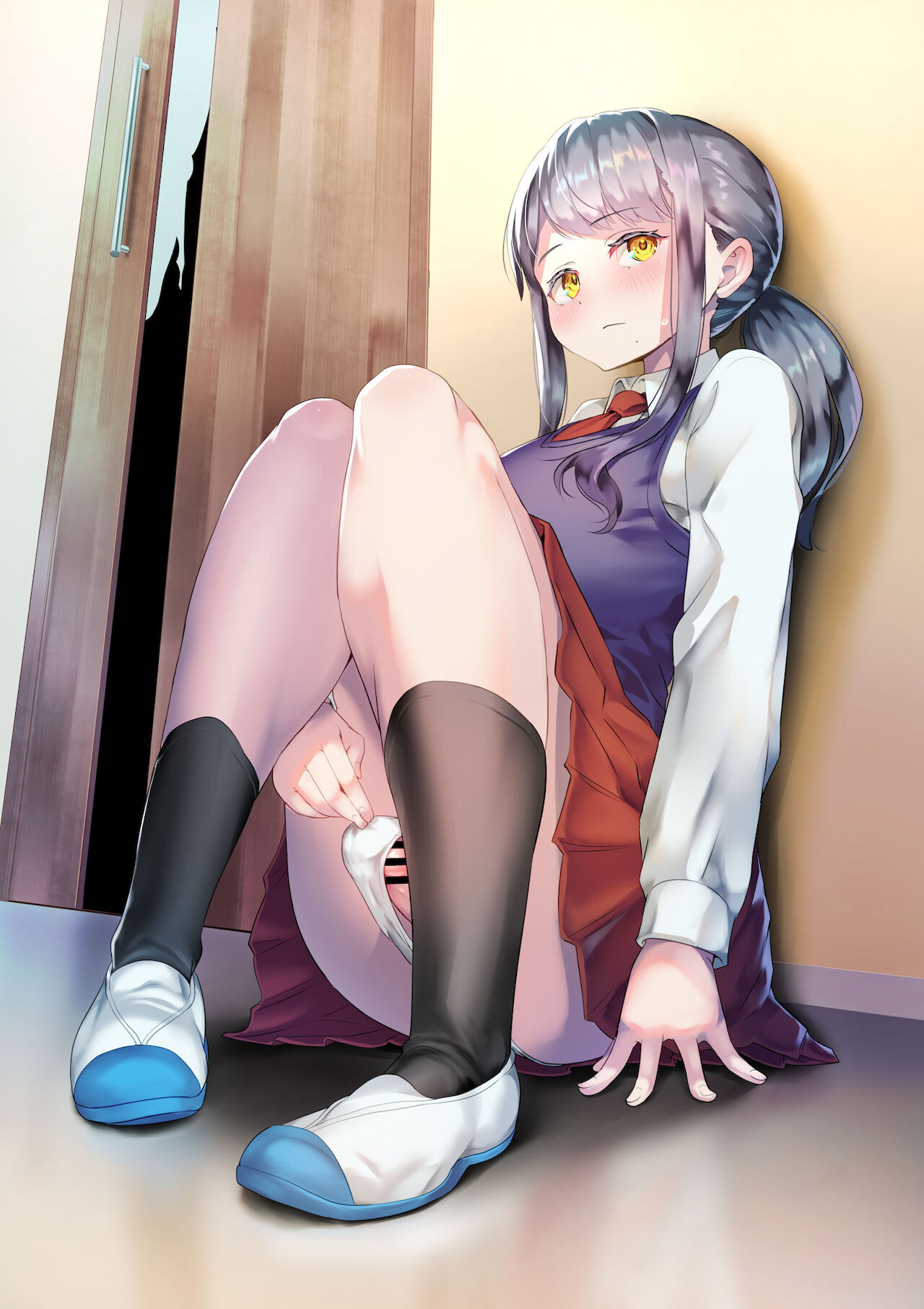 1futa, ayanakitori, bar censor, boots, censored, erection, erection under clothes, female, futa only, futanari, intersex, panties, penis, school, school uniform, schoolgirl, skirt, socks, stimulation