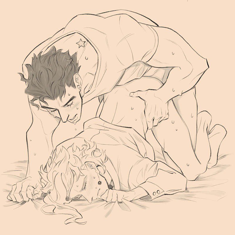 2boys, anal, anal sex, artist request, blush, closed eyes, doggy style, gay, joestar birthmark, jojo's bizarre adventure, jotaro kujo, male, male only, male penetrated, male penetrating, male penetrating male, male/male, muscular, muscular male, noriaki kakyoin, partially clothed, penetration, stardust crusaders, yaoi