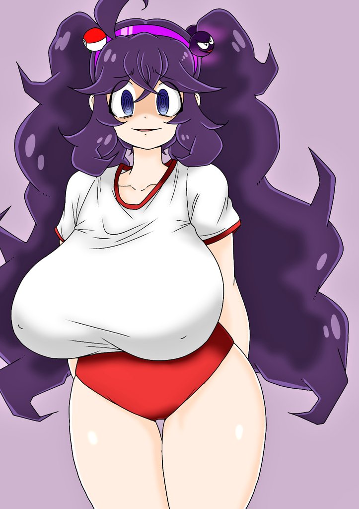 1girls, artist request, big breast, big breasts, bloomers, blue eyes, breast focus, breasts, breasts focus, buruma, busty, covered breasts, covered nipples, female, female only, gastly, gym uniform, hair ornament, hex maniac, huge breasts, large breast, large breasts, long hair, low breasts, nipple bulge, nipple outline, nipples bulge, nipples covered, pokeball, pokemon, pokemon xy, purple hair, sagging breasts, soft breasts, solo, solo female, thick thighs, thighs, twintails, white shirt
