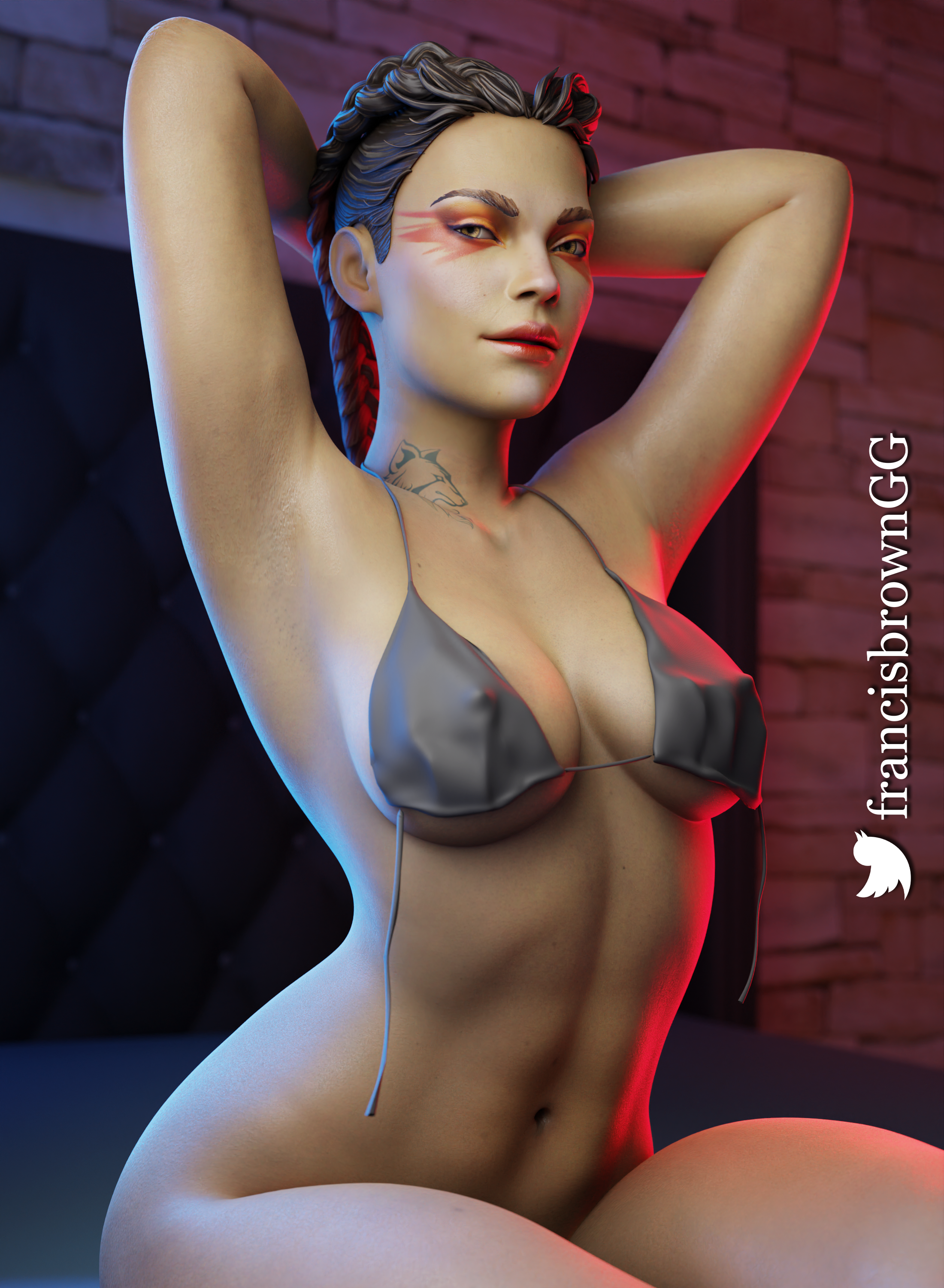 1girls, 3d, apex legends, armpits, athletic, athletic female, big breasts, blender, breasts, female, female only, francis brown, human, large breasts, loba (apex legends), solo