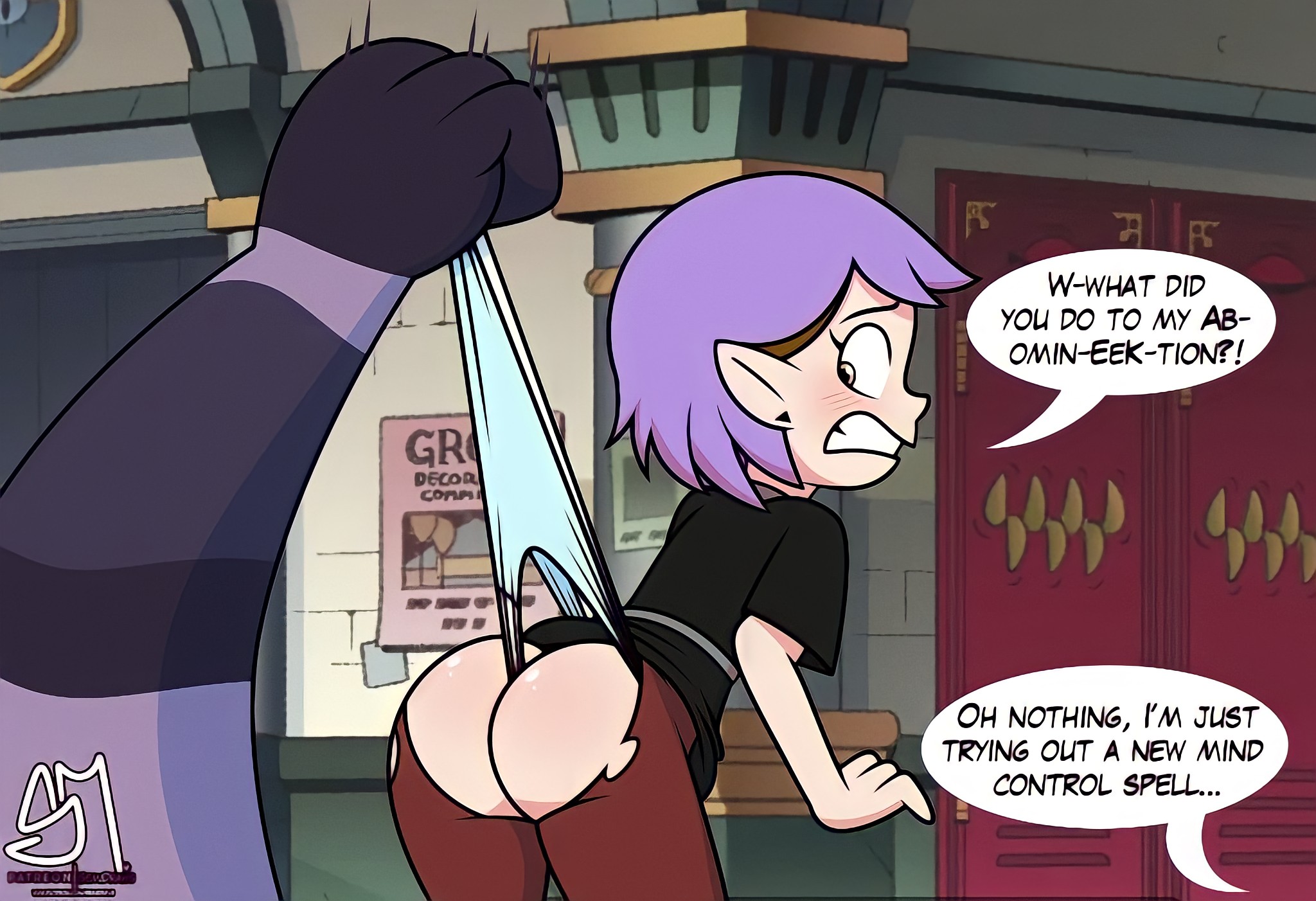 1girls, amity blight, ass, big ass, big butt, disney, disney channel, english text, female, purple hair, semidraws, text, the owl house, wedgie, wedgie fetish, witch (the owl house)