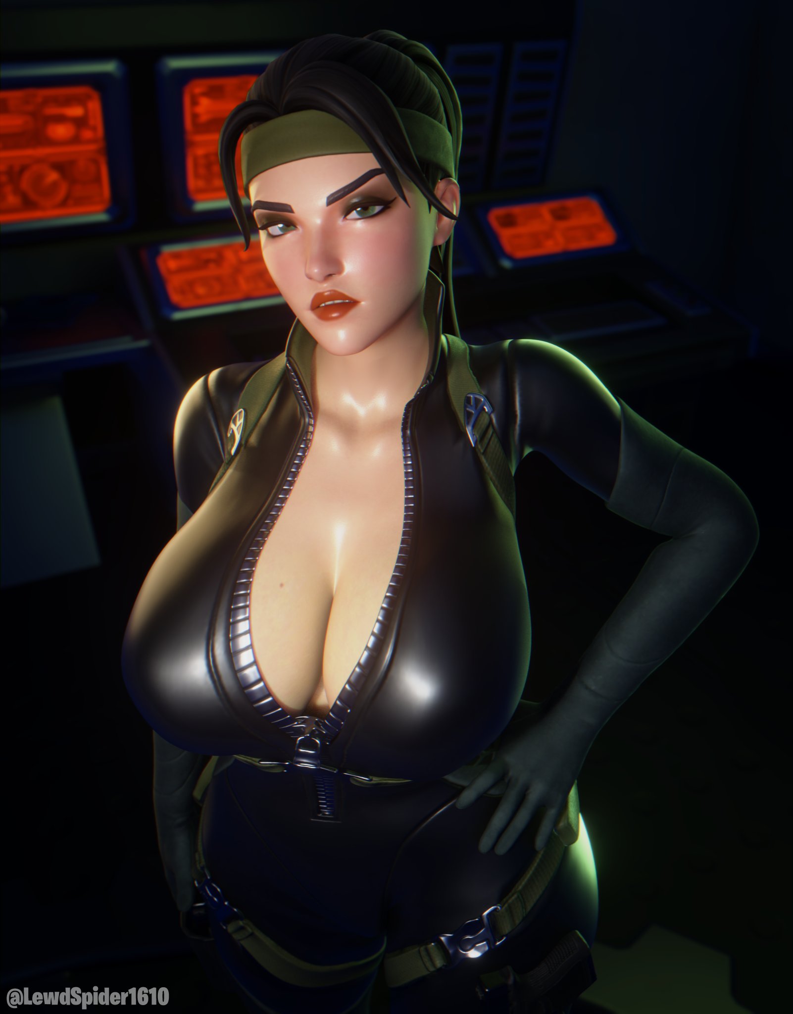 1girls, 2026, 3d, 3d (artwork), alluring, big breasts, black hair, bodysuit, breasts, bursting breasts, cleavage, curvaceous, curvaceous body, curvaceous female, curvaceous figure, curvaceous hips, curvy, curvy body, curvy female, curvy figure, curvy hips, enticing, female, fortnite, fortnite: battle royale, grace crowne, hairband, hips, hourglass figure, huge breasts, large breasts, lewdspider, lewdspider1610, light skin, light-skinned female, looking at viewer, massive breasts, ponytail, red lipstick, seducing, seductive, seductive look, seductive pose, shiny, shiny breasts, shiny clothes, shiny skin, skin tight, teasing, teasing viewer, temptation, tempting, tempting viewer, thick, thick breasts, thick hips, thick thighs, tight clothes, tight clothing, voluptuous, voluptuous female, wide hips