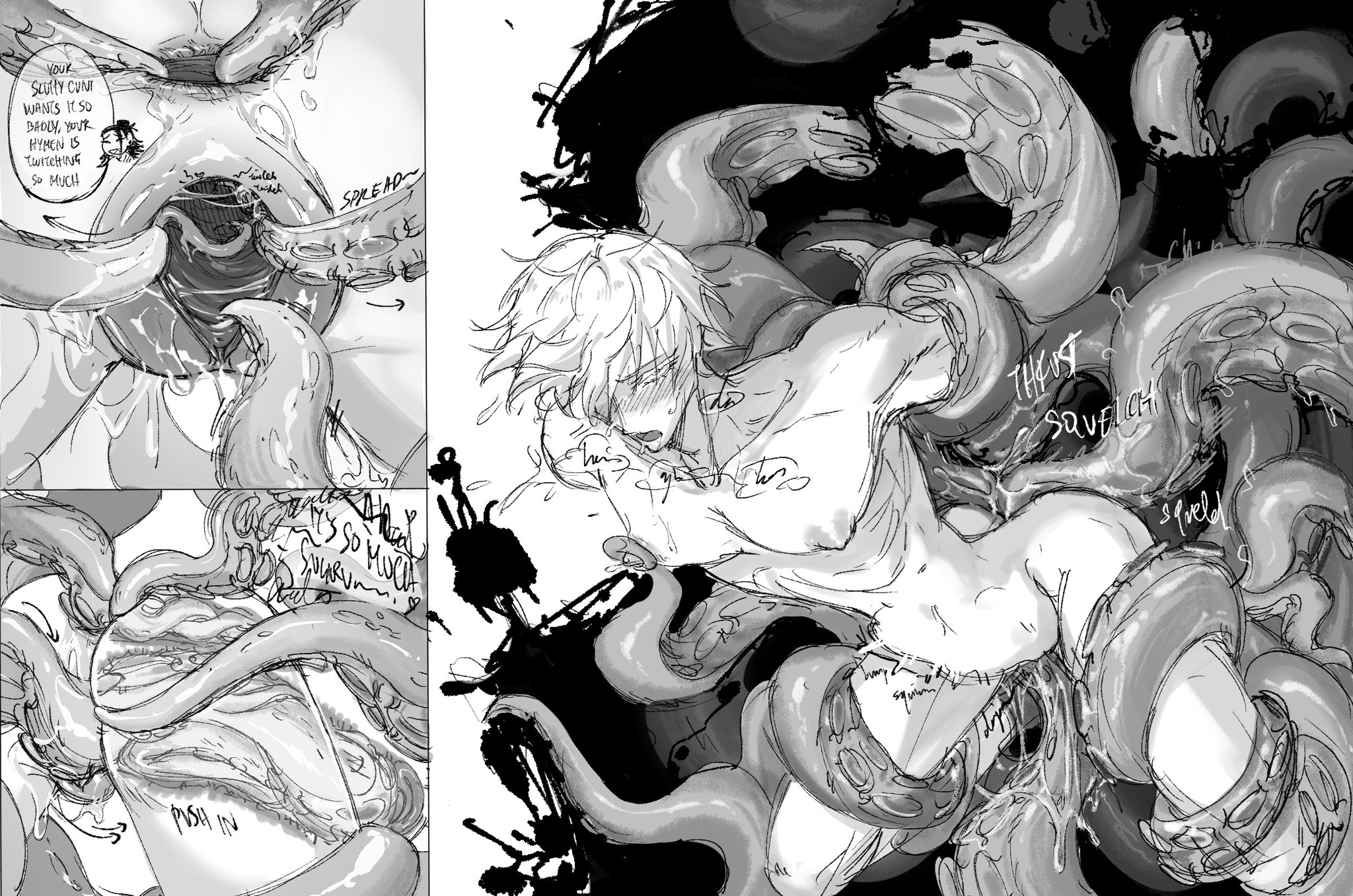 blush, cuntboy, gay, jujutsu kaisen, male, satoru gojo, suguru geto, tentacle, tentacle rape, trans man, xyu909661, yaoi