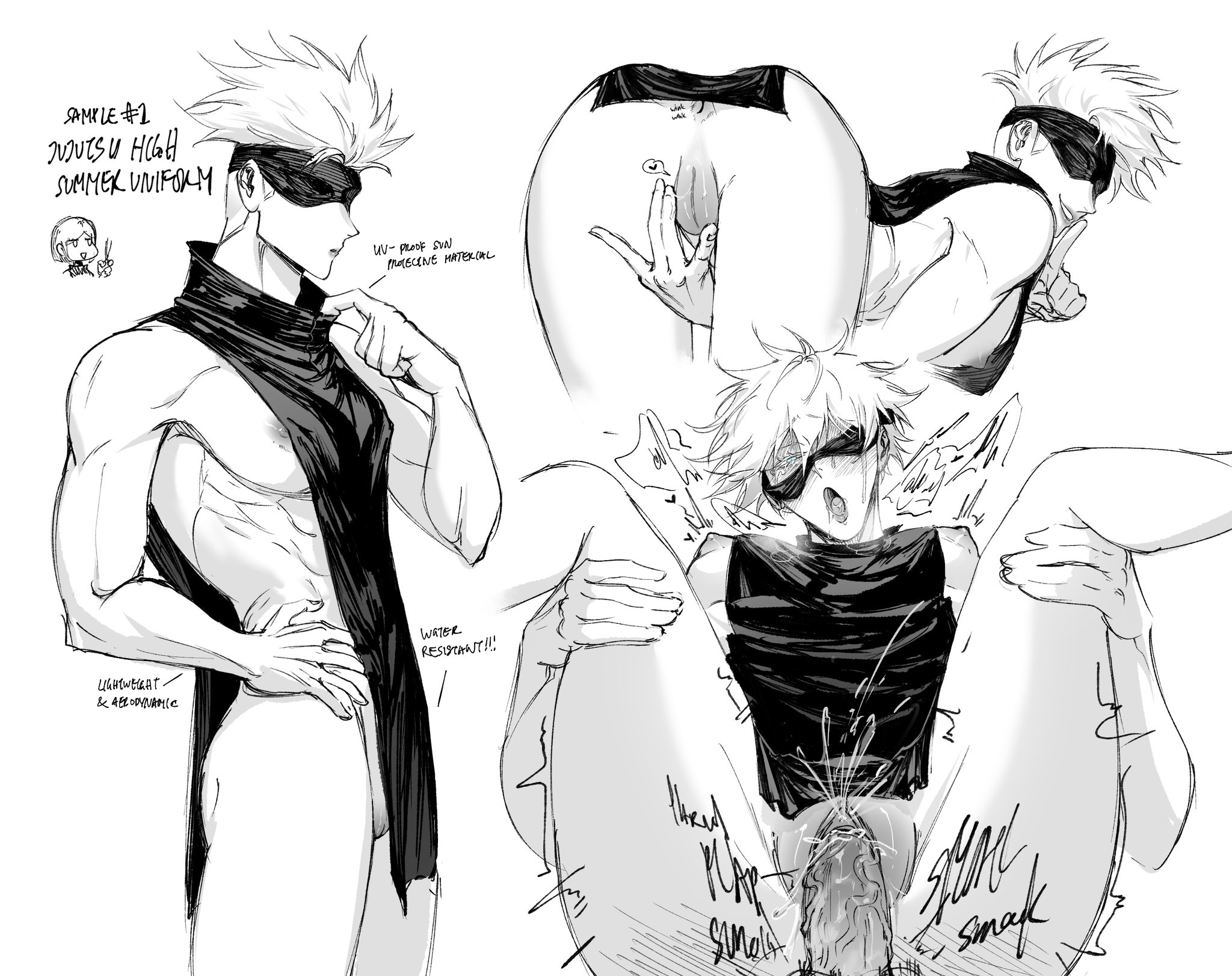 blush, cuntboy, gay, jujutsu kaisen, kugisaki nobara, male, satoru gojo, trans man, xyu909661, yaoi
