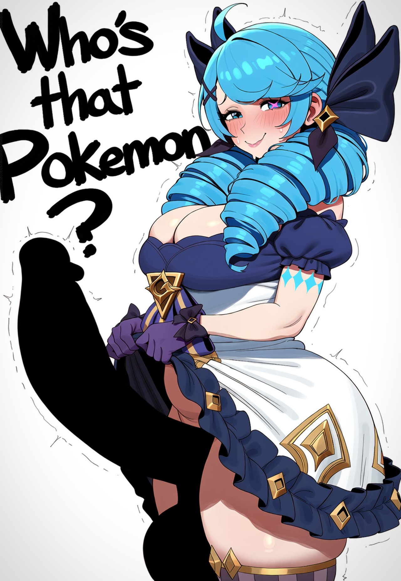 1futa, 2026, ai generated, big ass, big balls, big breasts, big penis, blue eyes, blue hair, blushing, bubble butt, casual, casual exposure, casual nudity, child bearing hips, cleavage, dat ass, dumptruck ass, fat ass, flashing, flashing penis, futa only, futanari, gwen (league of legends), hair ornament, horny, horny futa, huge ass, huge balls, huge breasts, huge cock, hung futa, imminent rape, imminent sex, league of legends, looking at viewer, looking pleasured, meme, musk, musk clouds, noonyx, sweat, sweatdrop, sweating, sweaty, text, thick thighs, thunder thighs