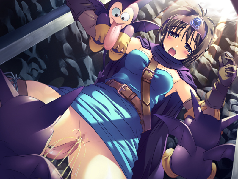 blush censored clothing cunnilingus dragon_quest dragon_quest_iii dress heroine heroine_(dq3) i's_(circle) long_tongue minidemon monster oral_sex peeing roto size_difference small_breasts small_dom_big_sub smaller_male stockings tagme