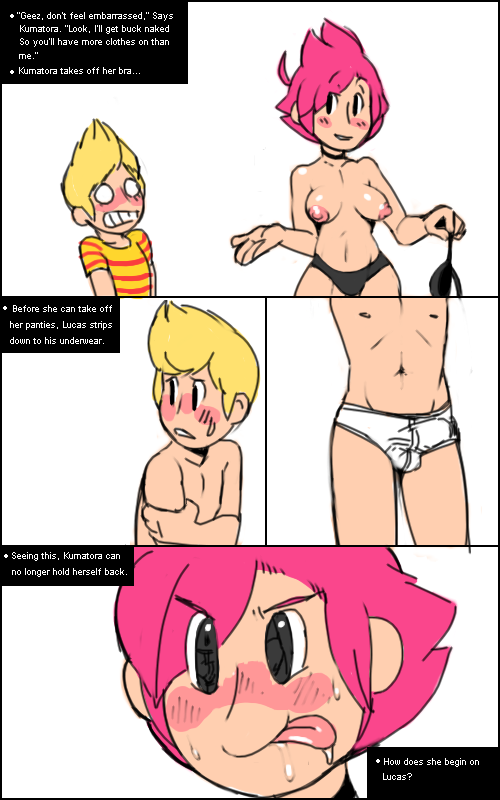 breasts female female_focus japanese_copyright kumatora larger_female lucas male mother mother_(game) mother_(series) mother_3 nintendo nipples noill panties smaller_male underwear