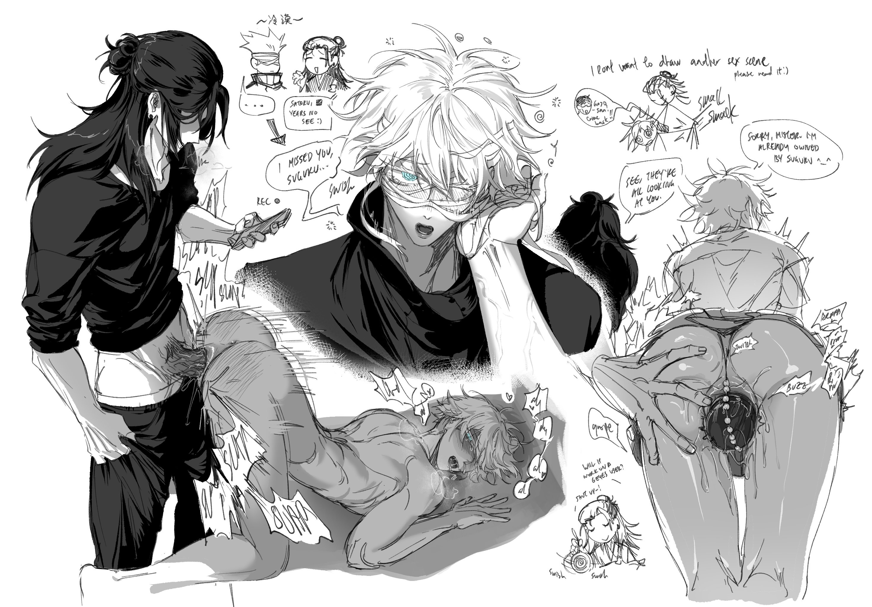 blush, cuntboy, gay, jujutsu kaisen, male, satoru gojo, suguru geto, trans man, xyu909661, yaoi